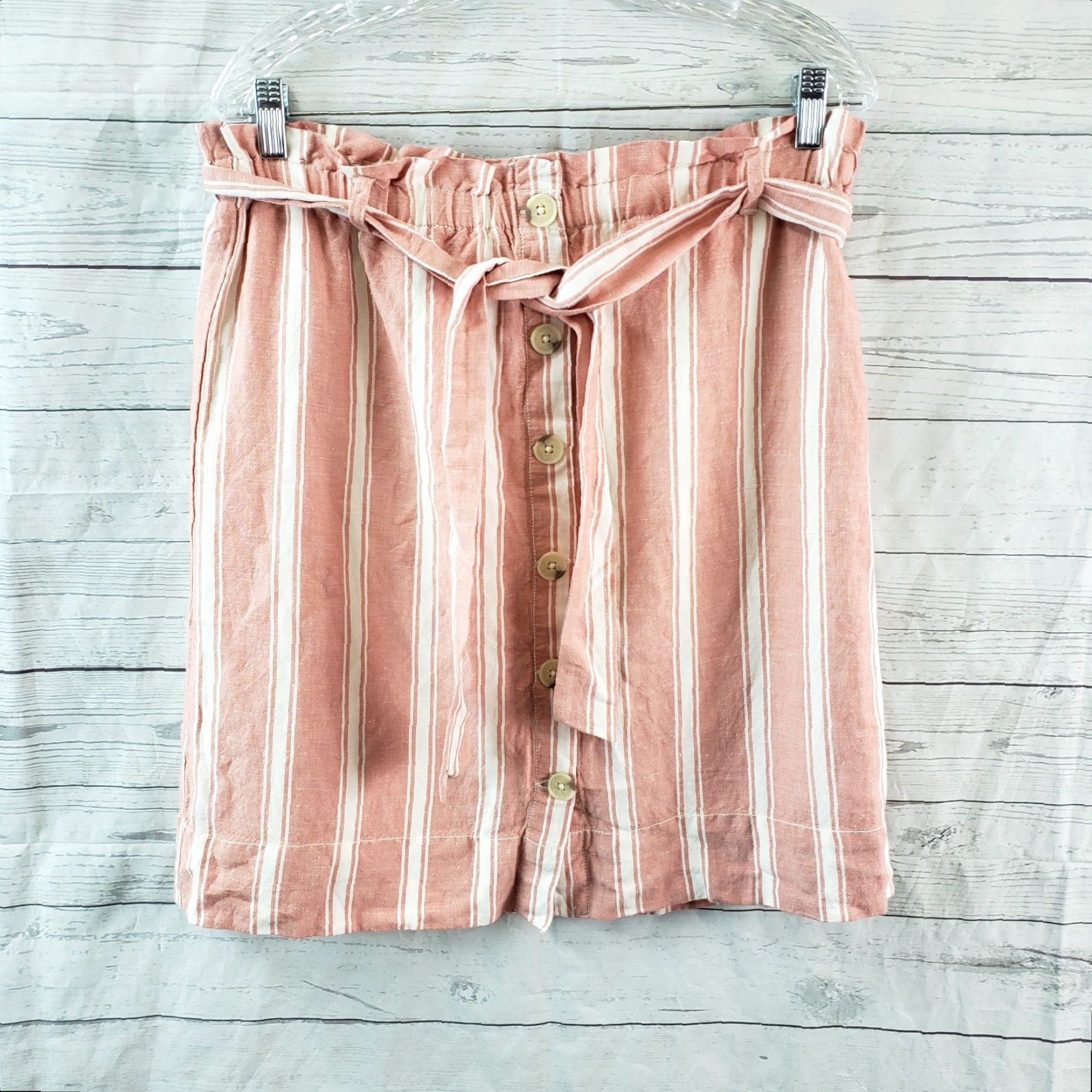 Loft VINTAGE Ann Taylor LOFT Skirt Women Sz M Pink White Linen Blend Faux Button Front Short Pencil 90s Womens Size 32" / US 10 / IT 46 - 2 Thumbnail