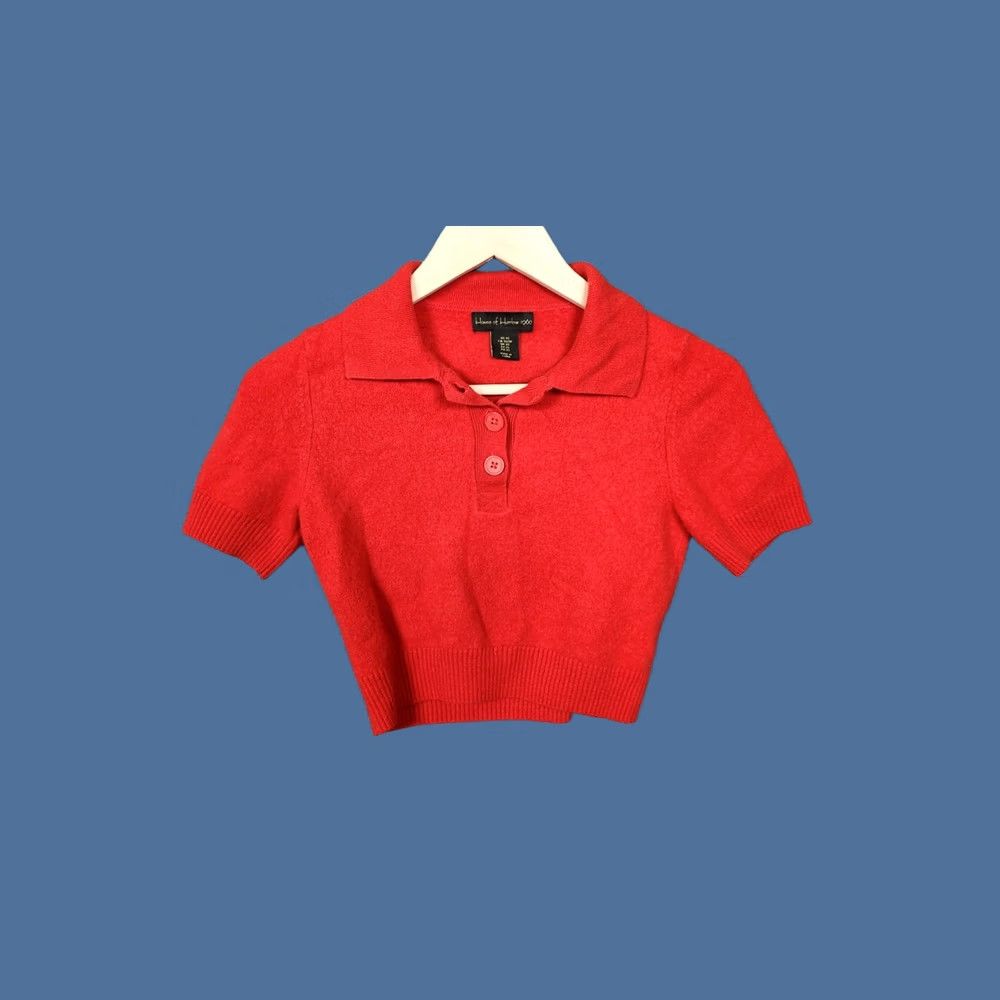 Vintage VINTAGE House Of Harlow 1960 Sweater Womens XS Red Cashmere Short Sleeve Polo Crop Size XS / US 0-2 / IT 36-38 - 1 Thumbnail