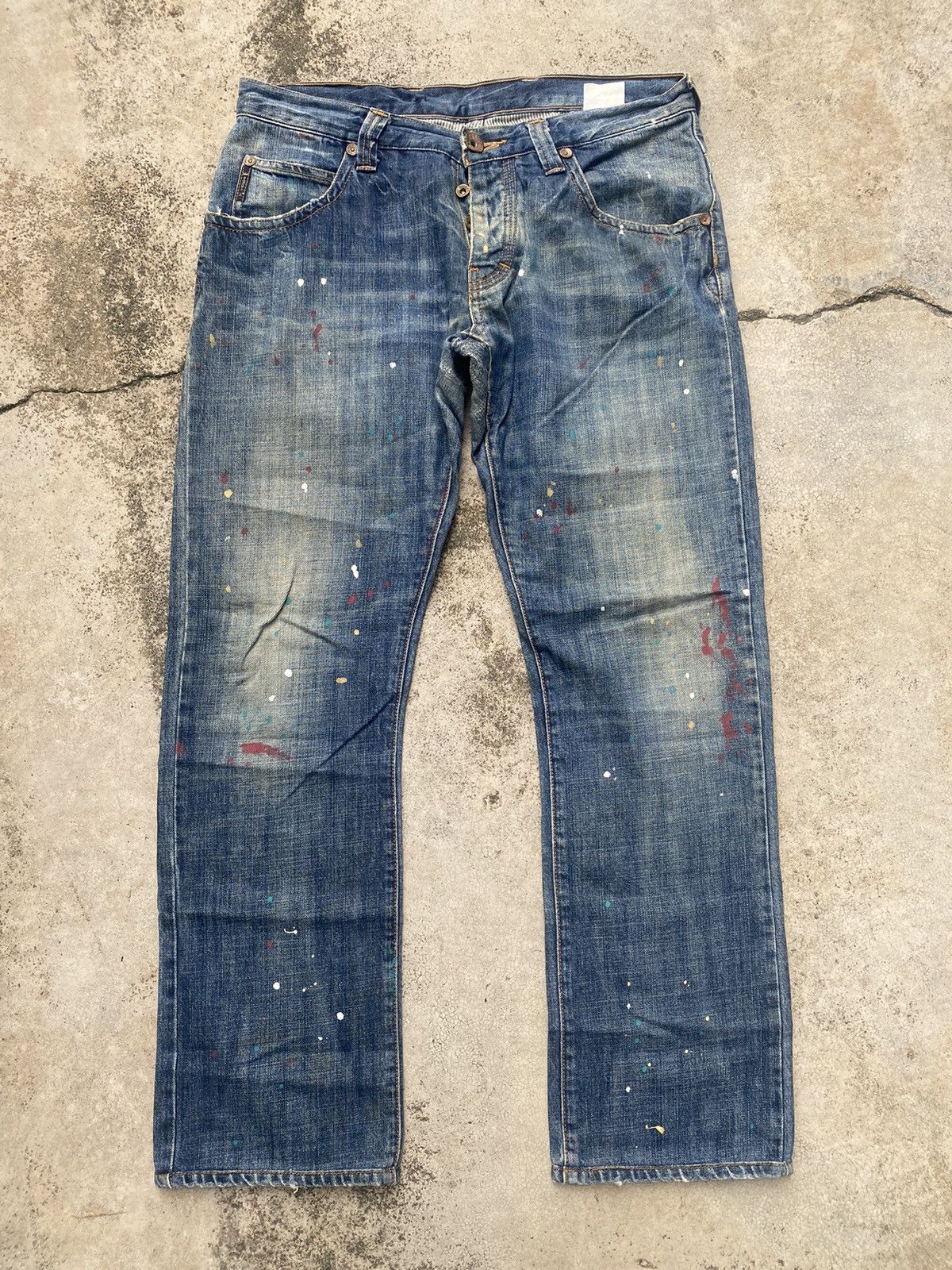 Armani × Armani Exchange × Le Grande Bleu (L.G.B.) Armani Jeans Painted Faded Loose Denim Jeans Size US 33 - 1 Thumbnail
