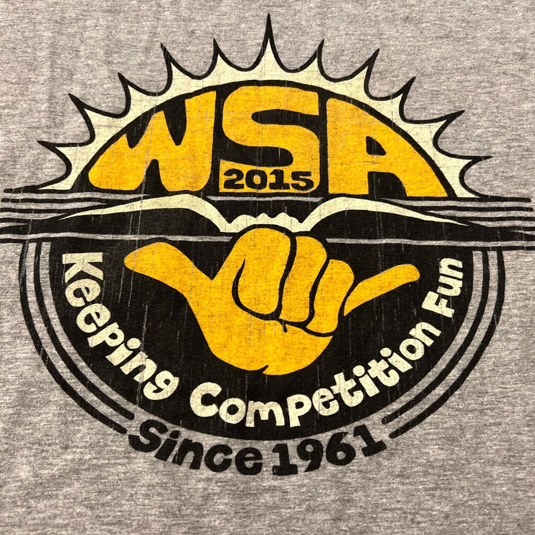 Vintage WSA Shirt Large Gray Crew Neck Short Sleeve Graphic Print Surfin Competition Fun 2015 T-Shirt Mens Regular Knit Cotton Blend Size US L / EU 52-54 / 3 - 3 Thumbnail