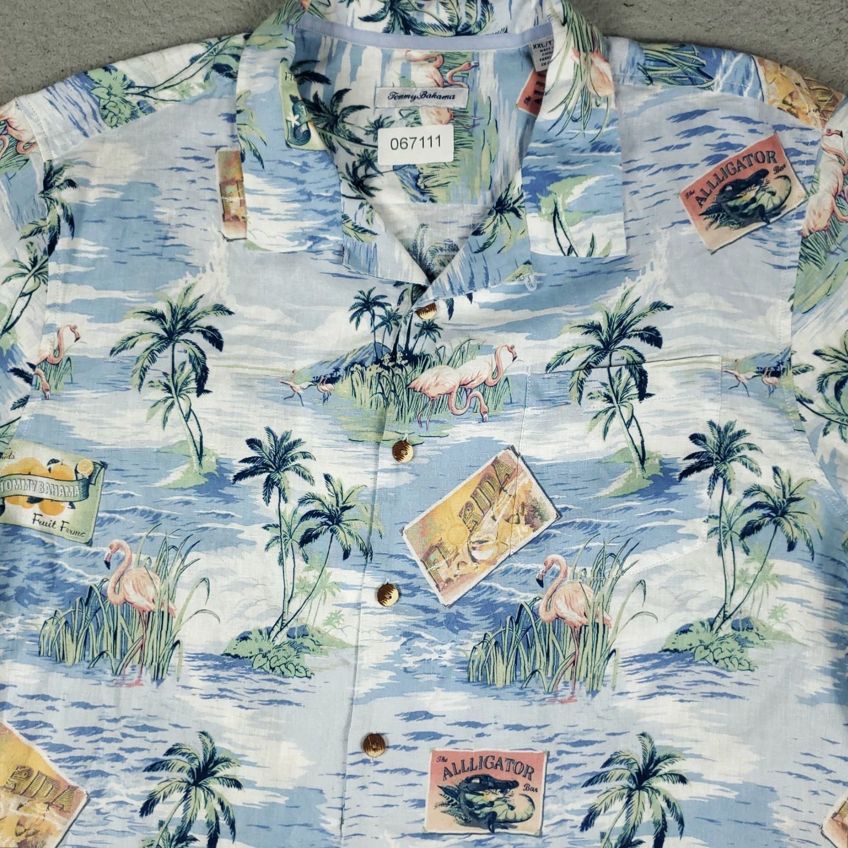 Tommy Bahama Tommy Bahama Shirt Mens 2XL Blue Flamingo Linen Hawaiian Button Up Short Sleeve Shirt Size US XXL / EU 58 / 5 - 2 Thumbnail