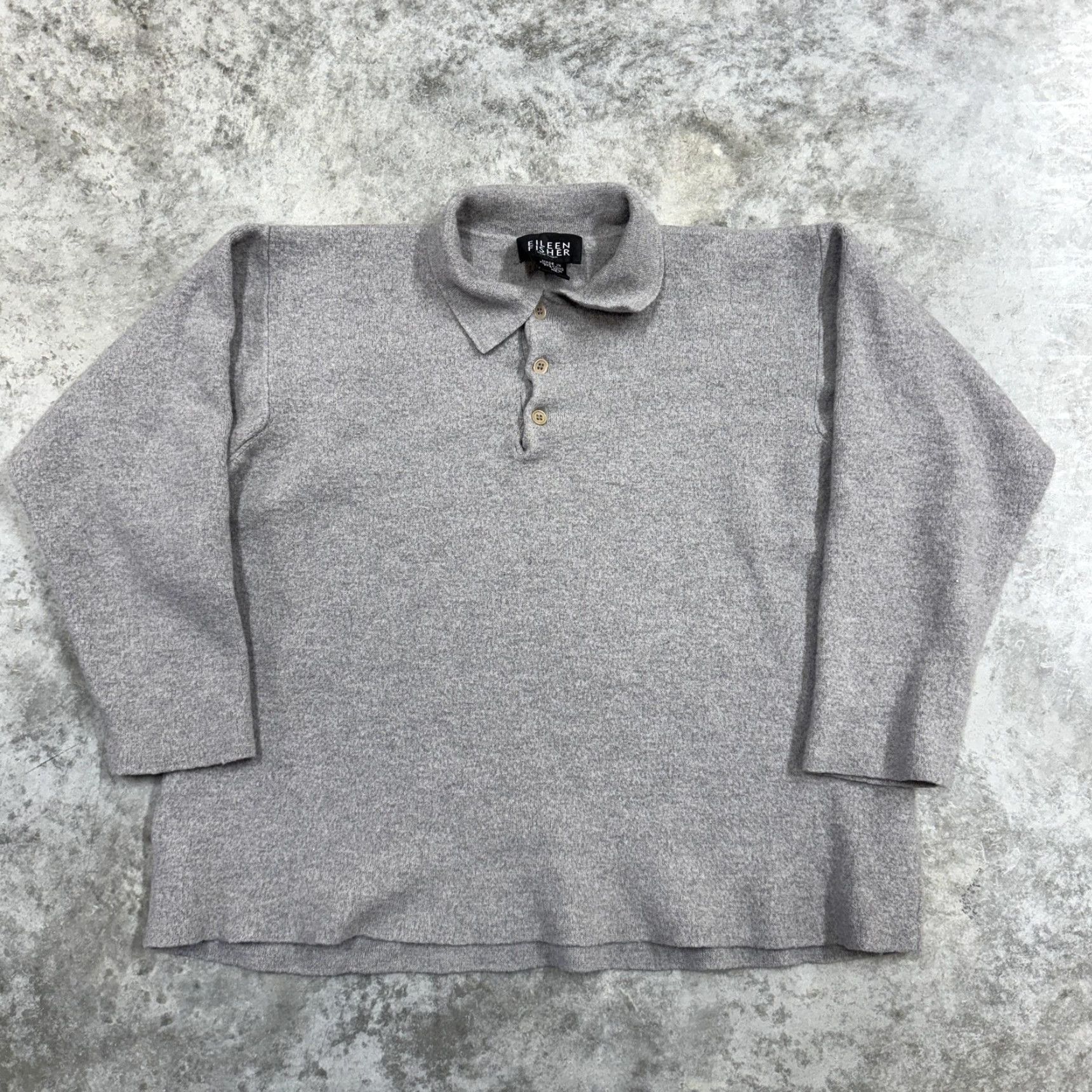Eileen Fisher Eileen Fisher Sweater Womens XL Gray 100% Wool Polo Collar 3 Button Pullover Size XL / US 12-14 / IT 48-50 - 2 Thumbnail