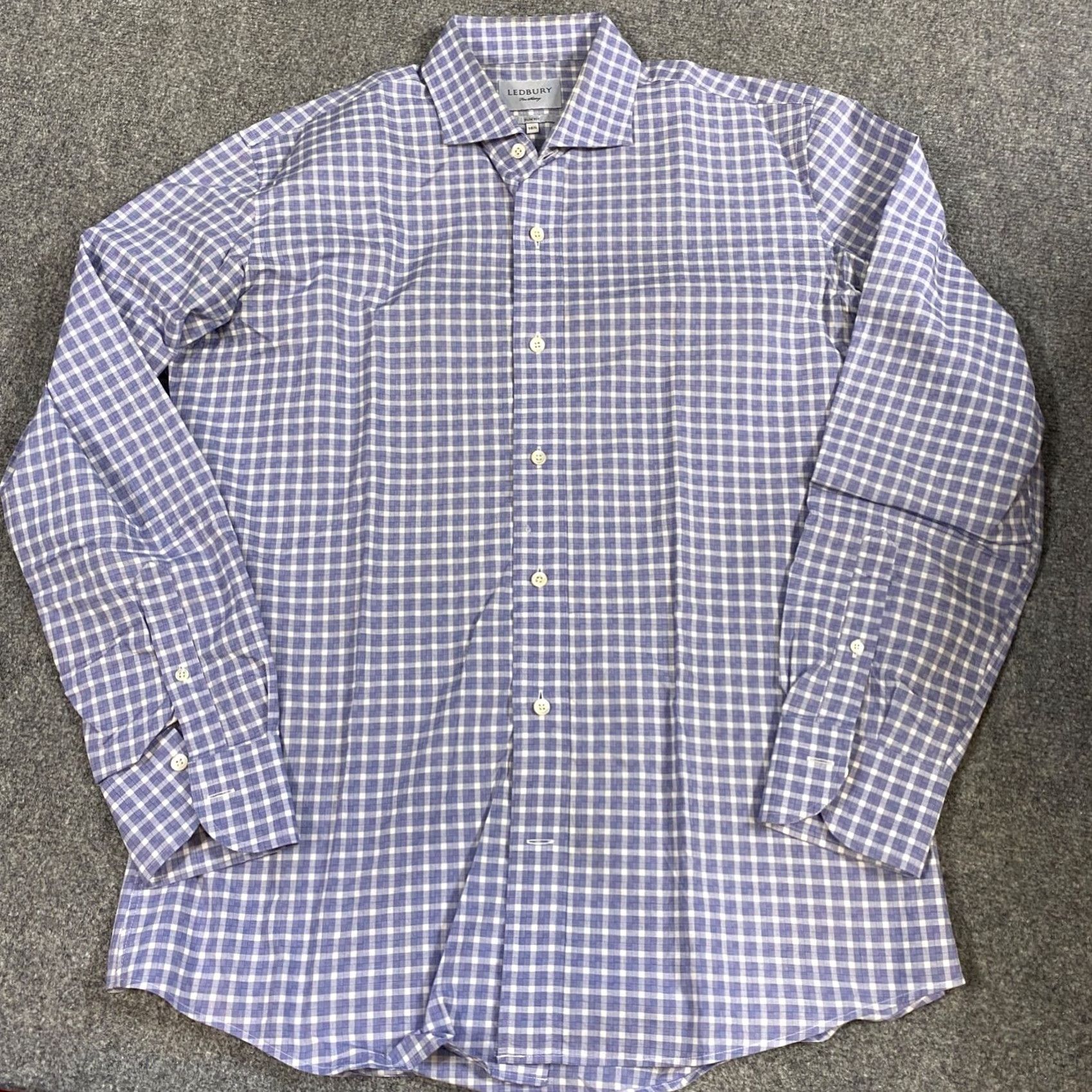 Vintage Ledbury Mens Shirt Slim Fit Gingham Check Spread Collar 16.5 Blue Mens Shirt Size US XL / EU 56 / 4 - 2 Thumbnail