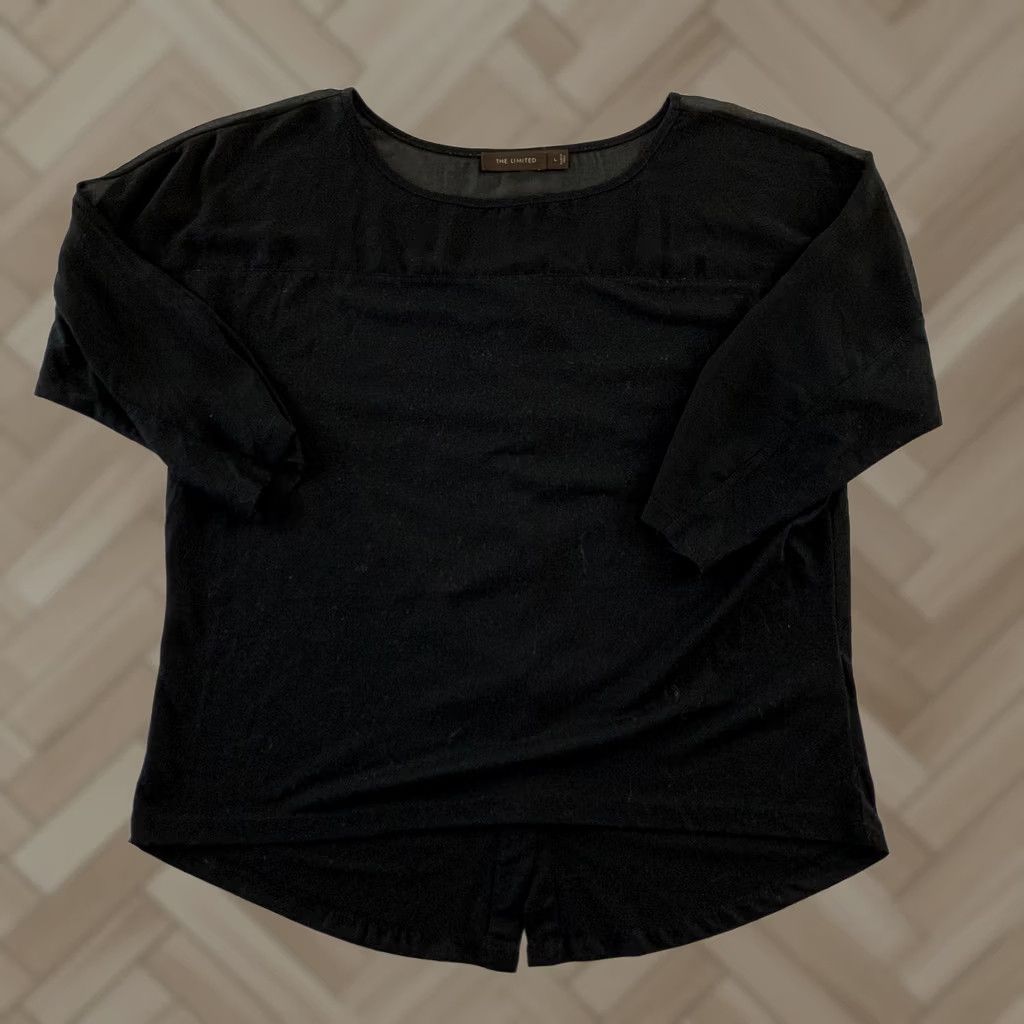 Vintage The Limited Sheer Button Back 3/4 Sleeve Top Women's Size L Black Blouse Solid Shirt Womens L Black The Limited Size L / US 10 / IT 46 - 1 Thumbnail