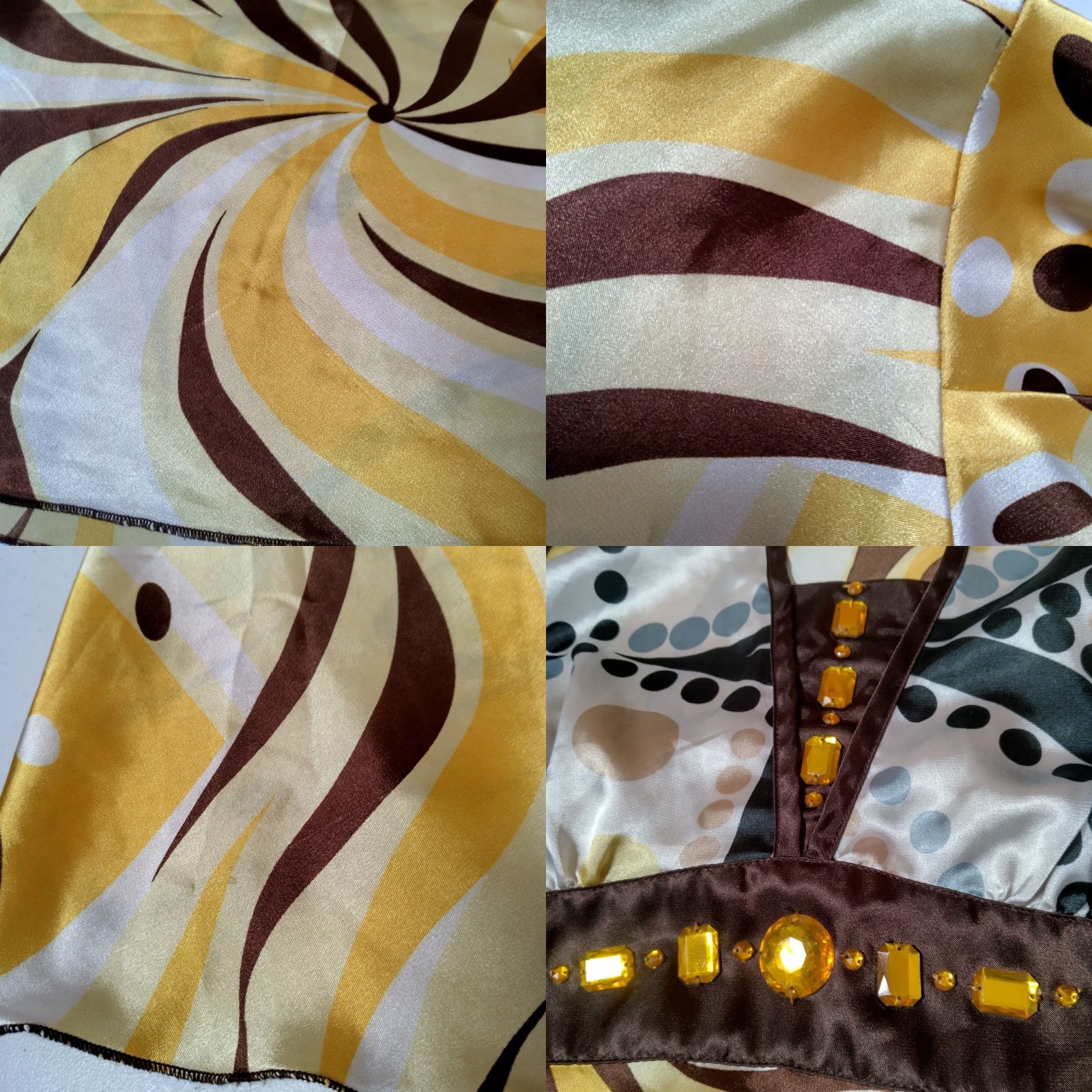Vintage VINTAGE Antilia Femme Shirt Tank Sleeveless Satin Bling Yellow Brown Tie V-Neck M Women's Blouse Size M / US 6-8 / IT 42-44 - 10 Thumbnail