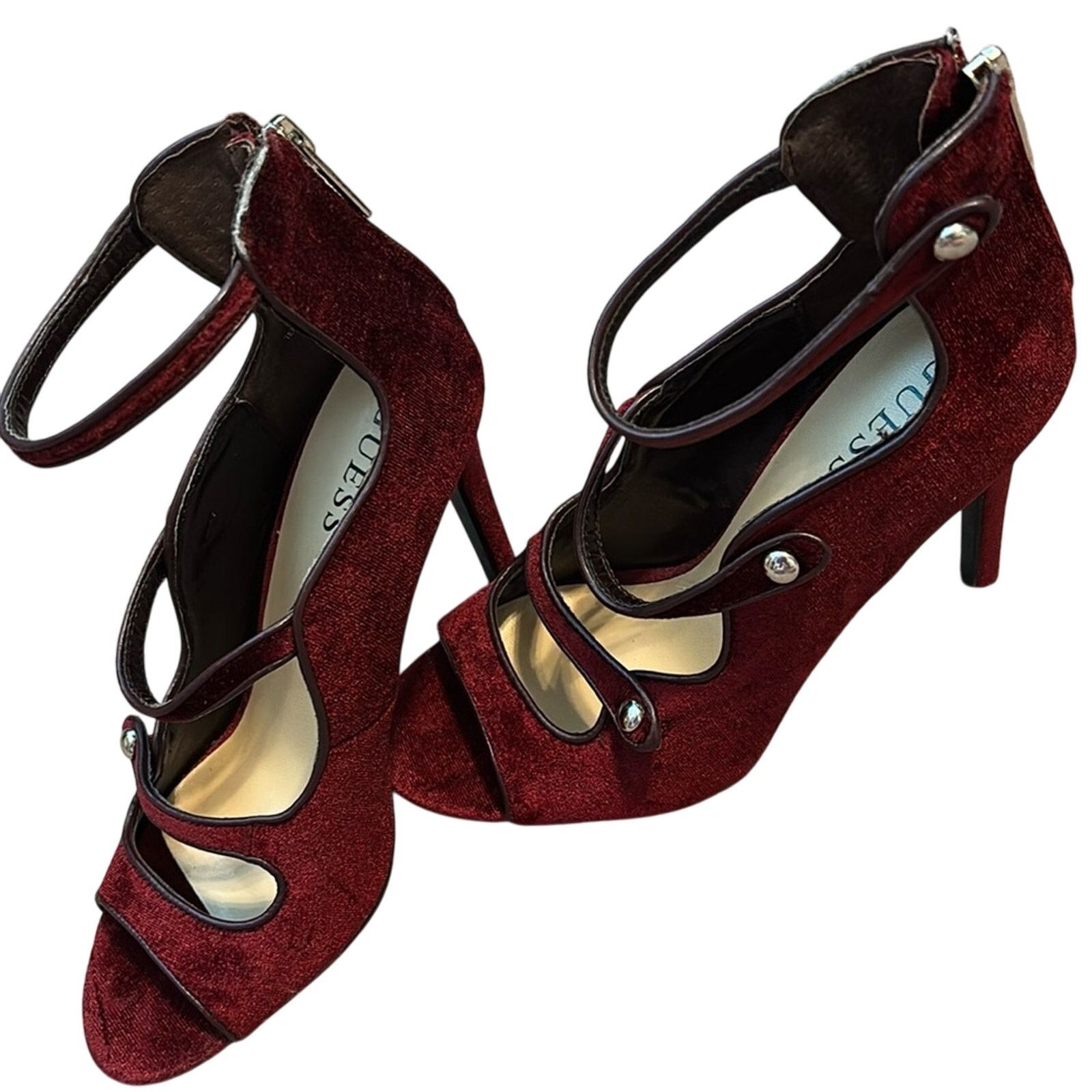 Guess Guess Burgundy Velvet Strappy Heels Size US 7.5 / IT 37.5 - 2 Thumbnail