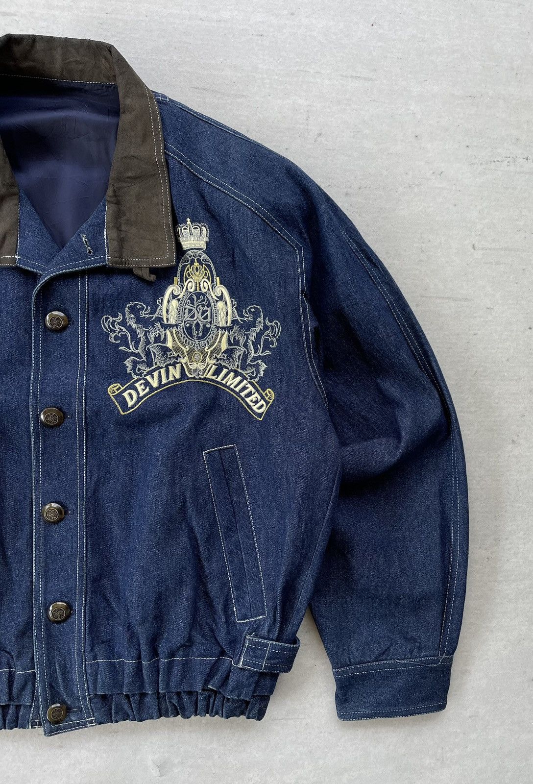 Japanese Brand 🔥VINTAGE 90'S DEVIN JAPAN EMBROIDERED DENIM BOMBER JACKET Size US M / EU 48-50 / 2 - 2 Thumbnail