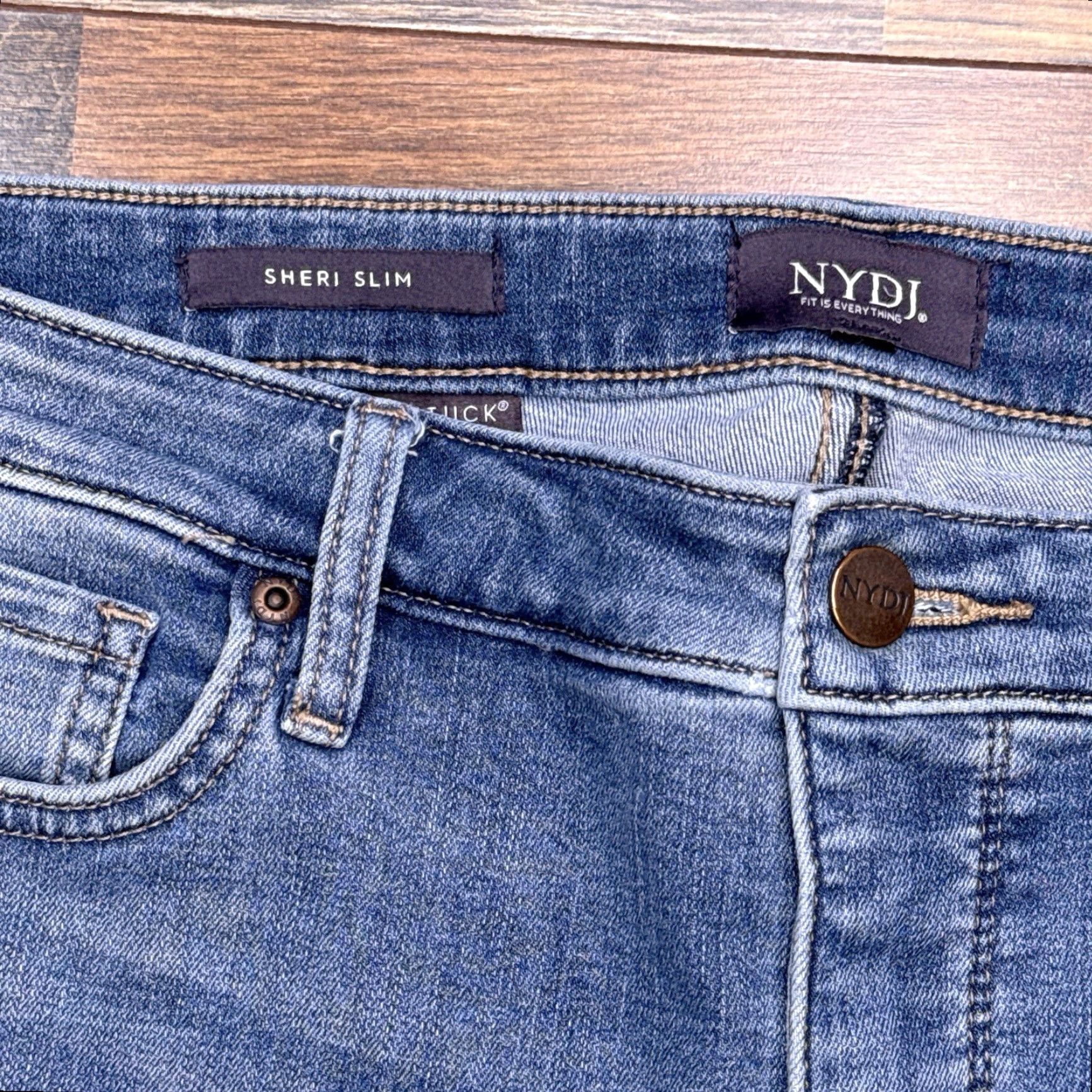 NYDJ NYDJ Jeans Womens 14P Petite Mid Rise Stretch Denim 5-Pocket City Blue Slim Tapered Size 36" / US 14 / IT 50 - 4 Thumbnail