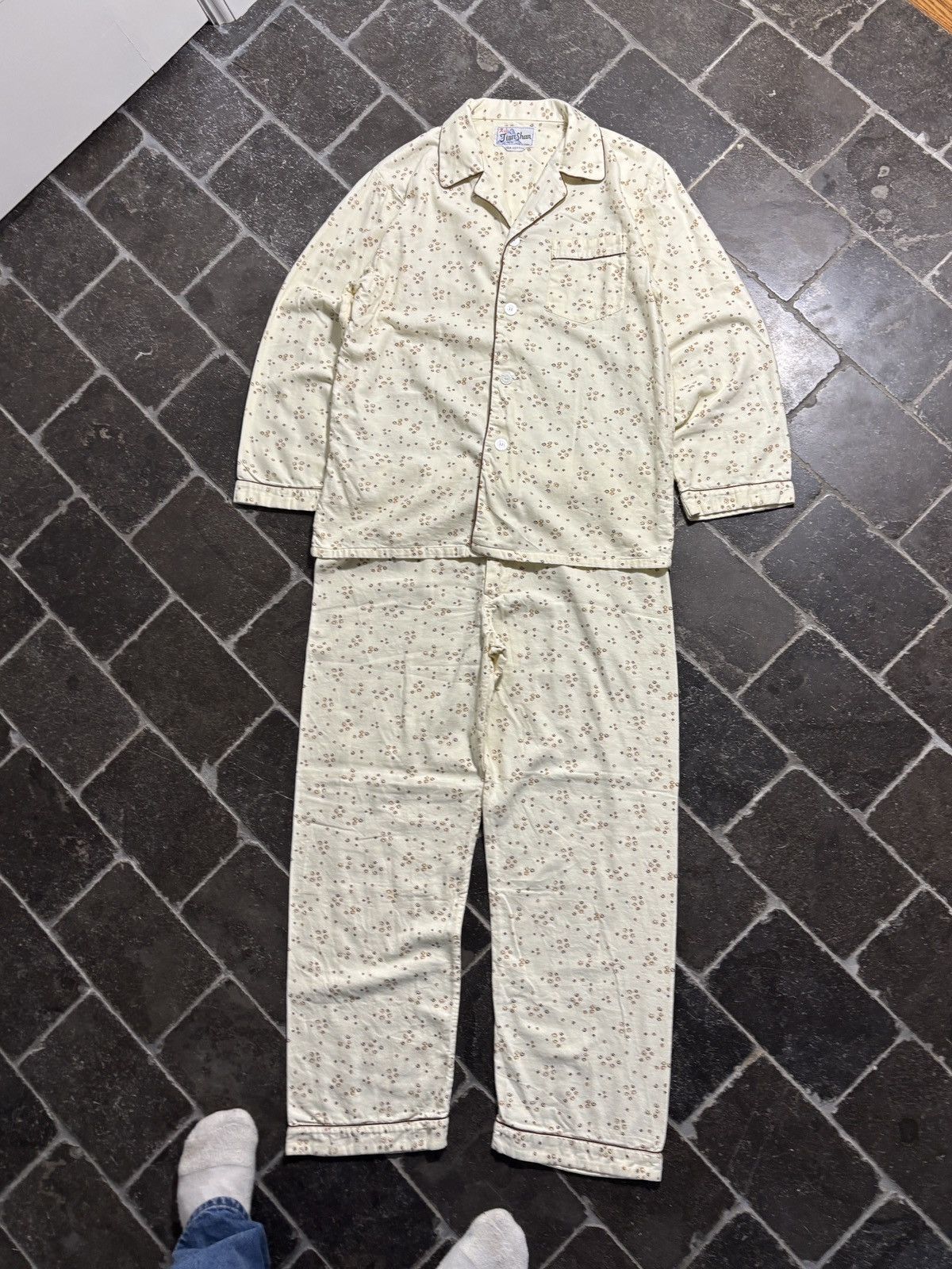 Vintage Vintage Pajama Set 70s 80s Two Piece Suit Sleep Pant Shirt Size US 37 - 3 Thumbnail