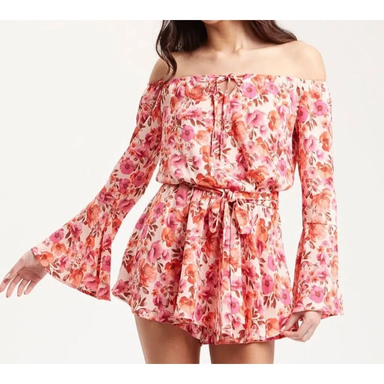 rue21 Rue 21 - Women's Off Shoulder Floral Short Romper - Bell Sle Size ONE SIZE - 1 Thumbnail