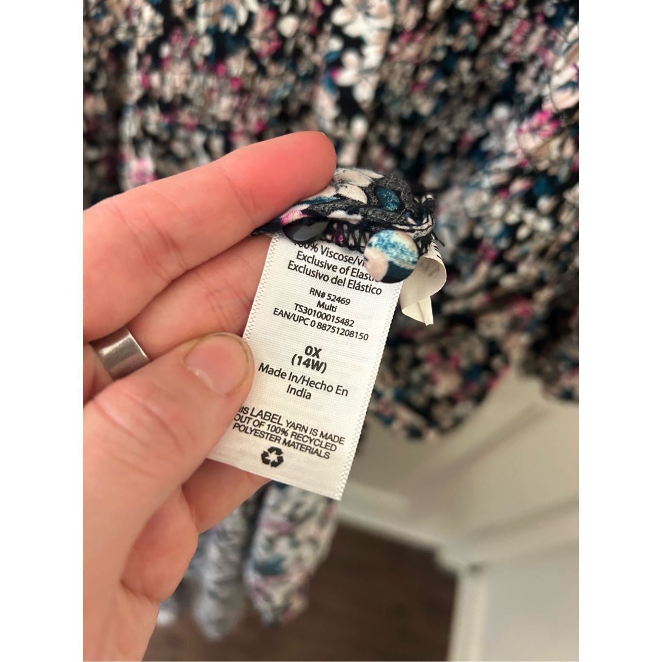 SPY Optic Terra & Sky Dress Multicolor Floral Smocked Midi Side Slits, Size XL / US 12-14 / IT 48-50 - 7 Thumbnail
