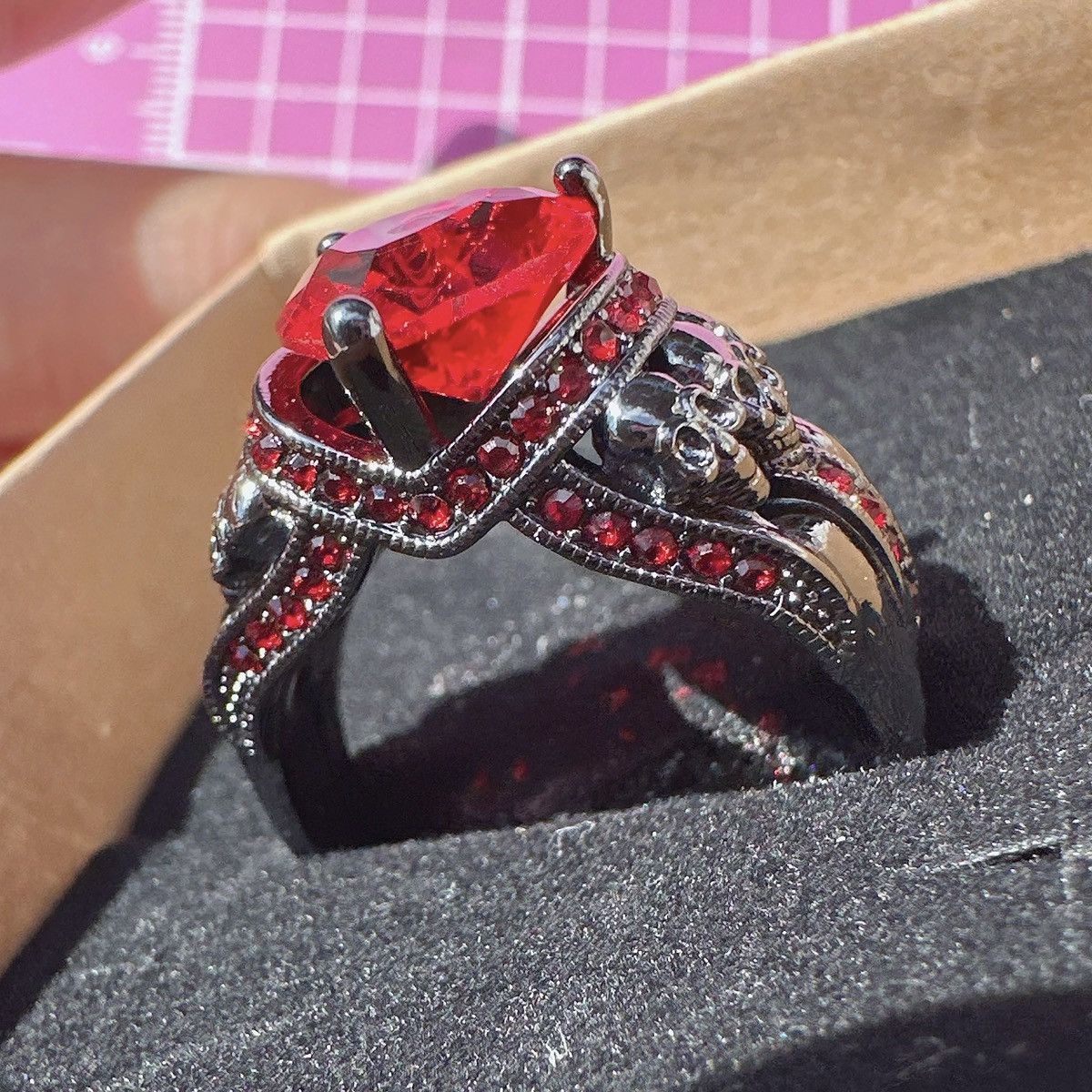 Designer Ed Force red diamond crystal paved black tone skeleton Size ONE SIZE - 2 Thumbnail
