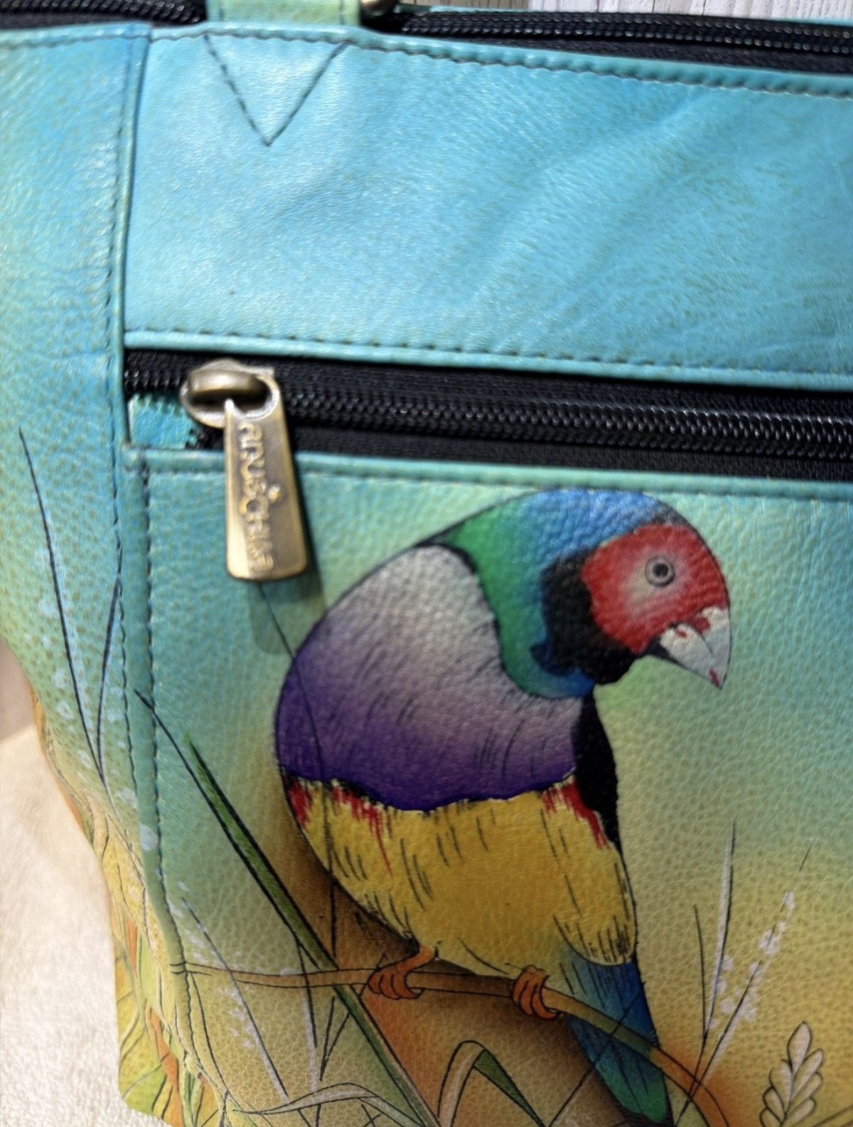 Other Anuschka Hand Painted Leather Tote Bag – Colorful Bird Art Size ONE SIZE - 6 Thumbnail