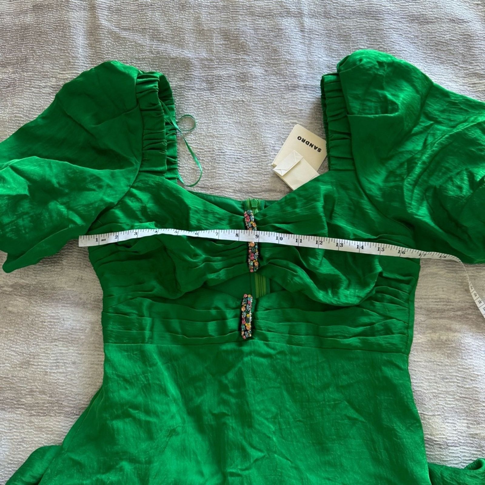 Sandro NWT! Sandro Elegant Green Puff Sleeve Dress, Size 40 Size M / US 6-8 / IT 42-44 - 11 Thumbnail