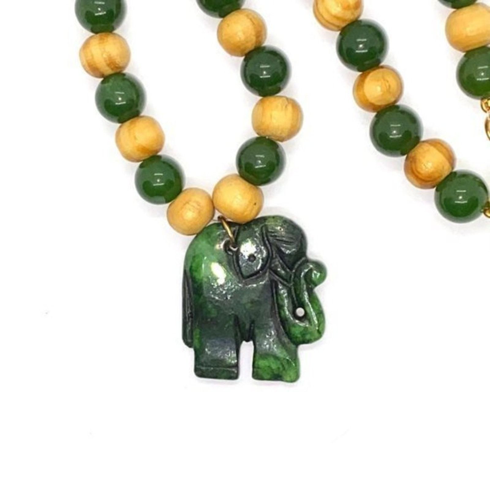 Handmade Handmade Beaded Wood & Green Elephant Necklace Size ONE SIZE - 4 Thumbnail