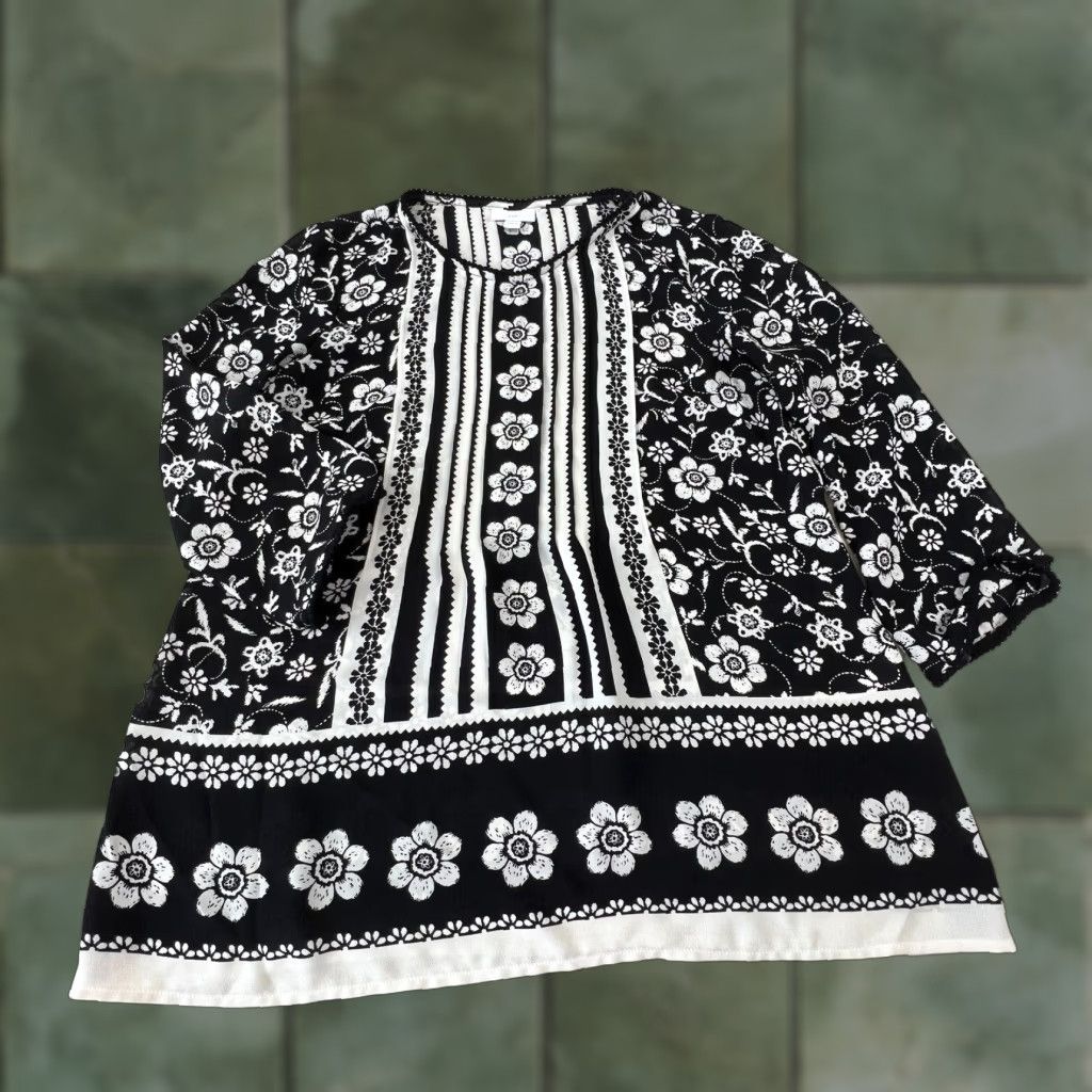 J. Jill J Jill Womens Top Small Black White Flowy Blouse 3/4 Sleeves Shirt Lightweight Size S / US 4 / IT 40 - 1 Thumbnail