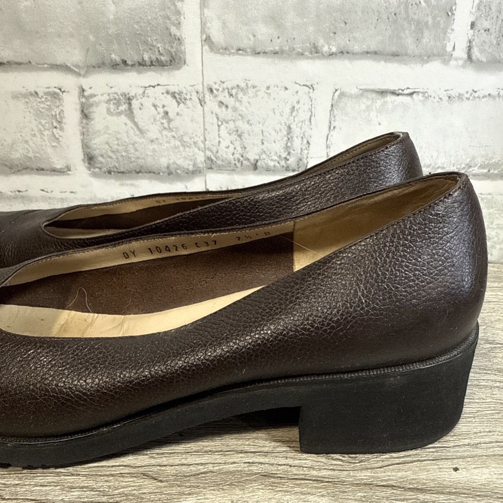 Vintage VINTAGE Ferragamo Slip Womens 7.5B Heel Leather Brown Shoes Size US 8 / IT 38 - 3 Thumbnail