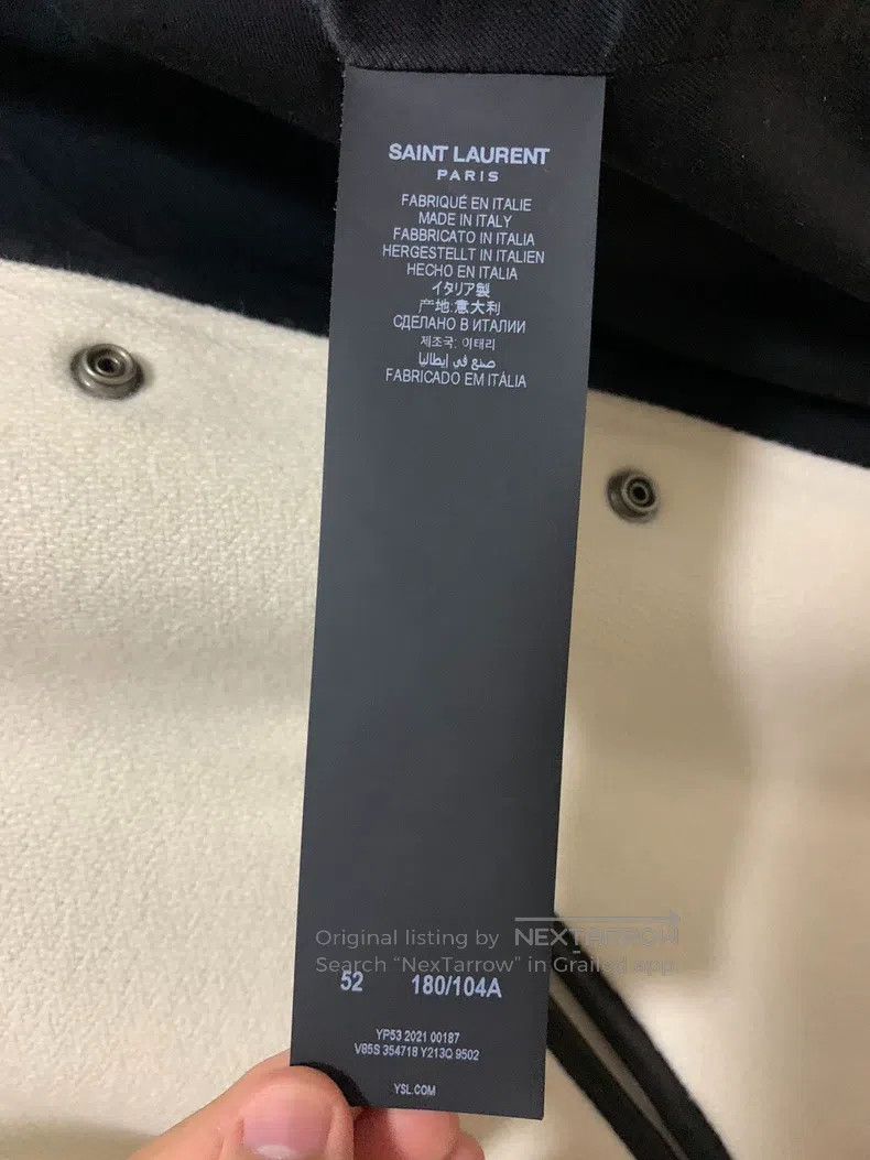 Saint Laurent Paris Saint Laurent Paris White Wool Blend Leather Baseball Jack Size US L / EU 52-54 / 3 - 4 Thumbnail