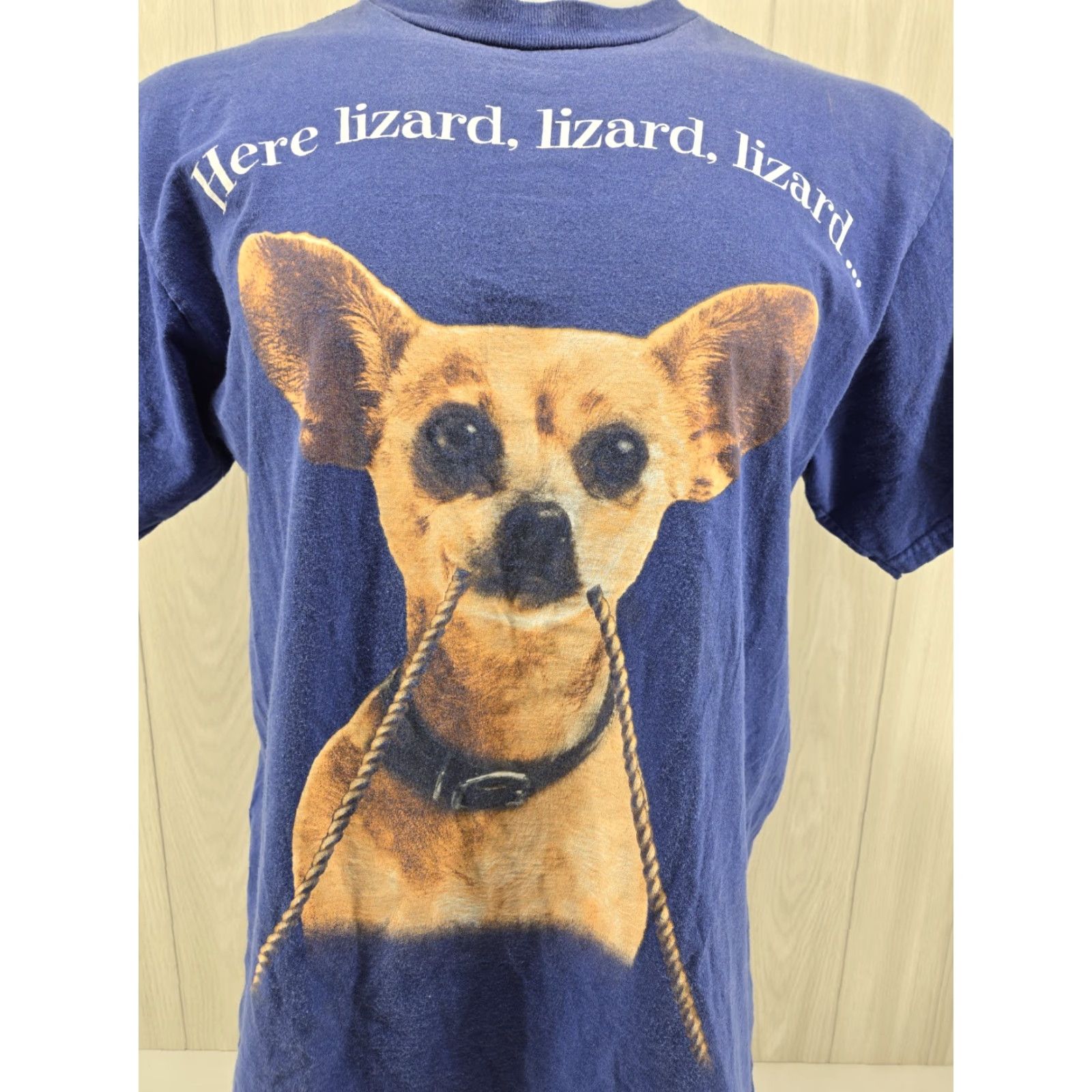 Tultex VINTAGE Tultex T-Shirt Double-Sided Blue LARGE Graphic Print 90s Taco Bell Here Lizard Chihuahua Godzilla Dogs Dogs Mens Shirt Size US L / EU 52-54 / 3 - 3 Thumbnail