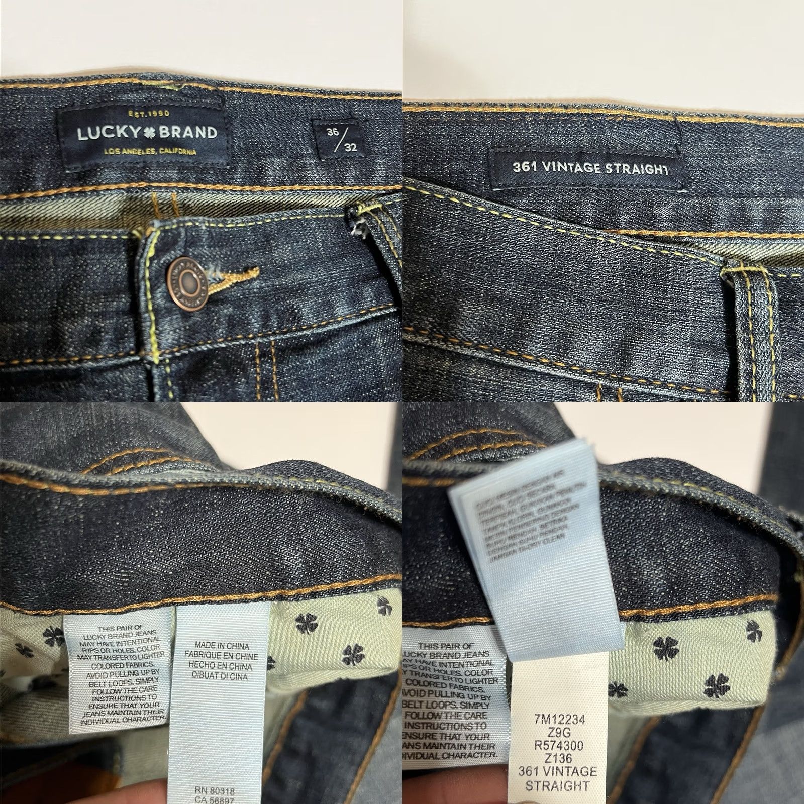 Lucky Brand Lucky Brand 361 Vintage Straight Jeans Mens Dark Wash 38x32 Denim Button Zip 5-Pocket Logo Preppy Classic Regular Blue Cotton Blend Fashion Streetwear Size US 38 / EU 54 - 8 Thumbnail