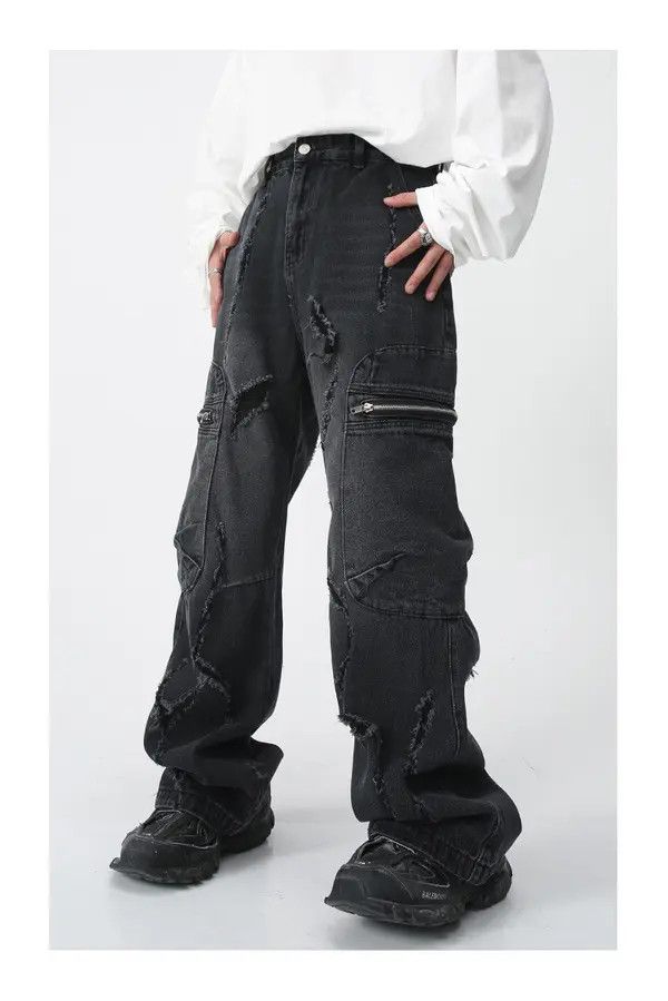 VIBE Baggy Ripped Jeans Frayed Zipper Pockets cargo Pants Hip-hop Size US 32 / EU 48 - 6 Thumbnail
