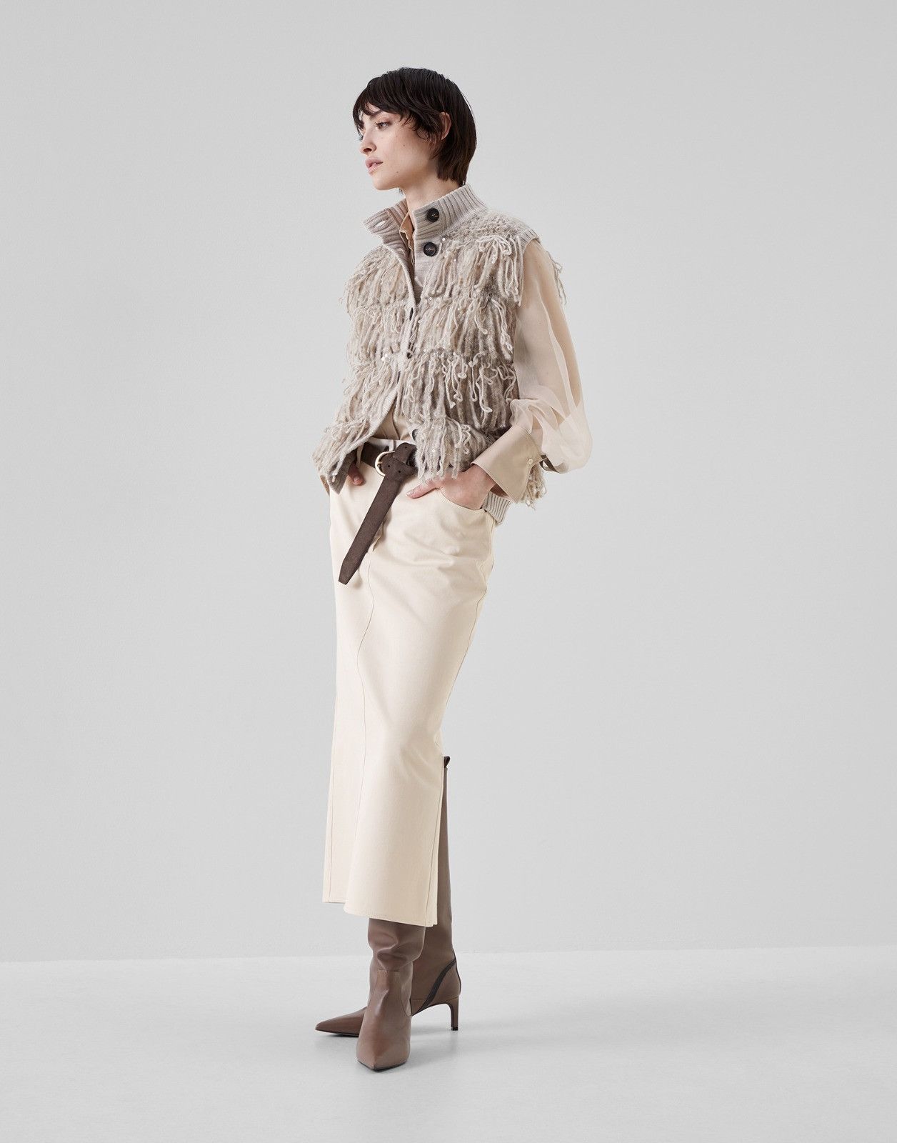 Brunello Cucinelli o1la1rc1a0225 Shirt With Organza Sleeves in Beige Size S / US 4 / IT 40 - 3 Thumbnail
