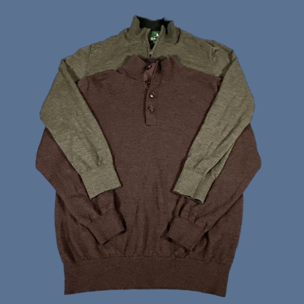 Orvis VINTAGE Orvis Sweater Mens M Brown Green Merino Wool Henley Mock Neck Pullover Lot of 2 Size US M / EU 48-50 / 2 - 1 Thumbnail