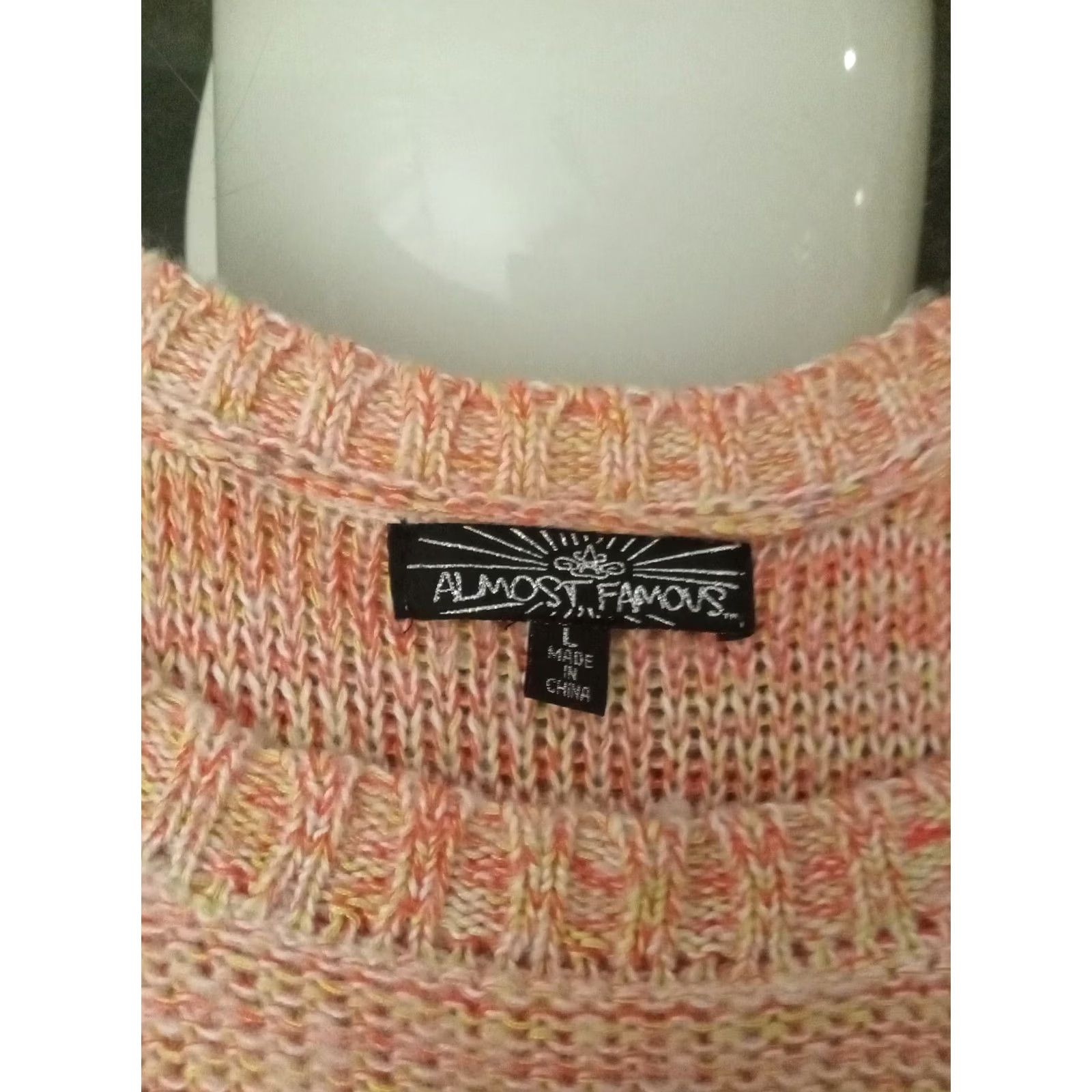 Almost Famous VINTAGE Almost Famous Women's L Pullover Sweater Peach Green Stretchy Asymmetrical Hemline | Womens | Pullover | Green | Peach | L Size L / US 10 / IT 46 - 5 Thumbnail