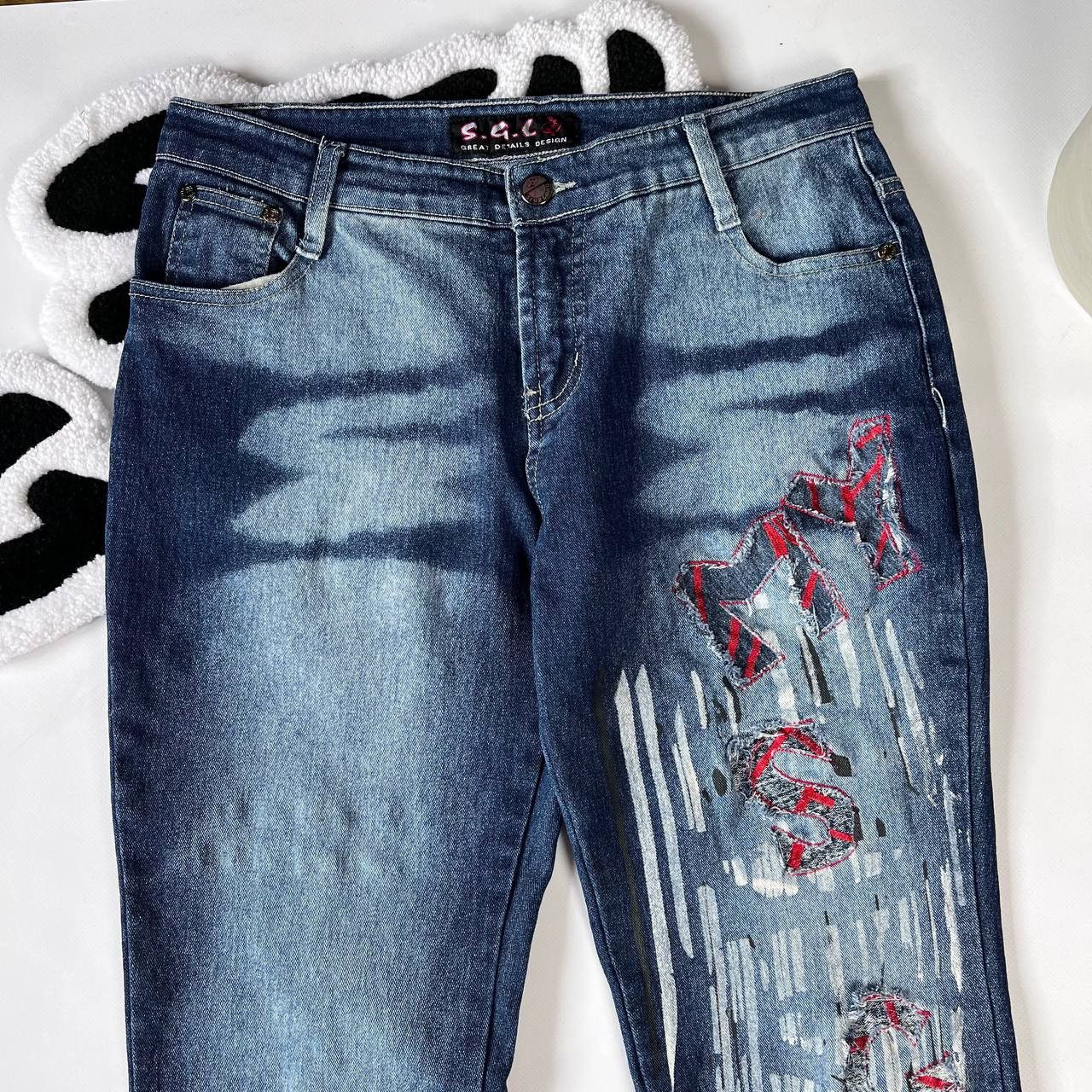 Japanese Brand × Vintage Y2K Designer Flared Patch Jeans Bell Bottom Size 29" - 3 Thumbnail