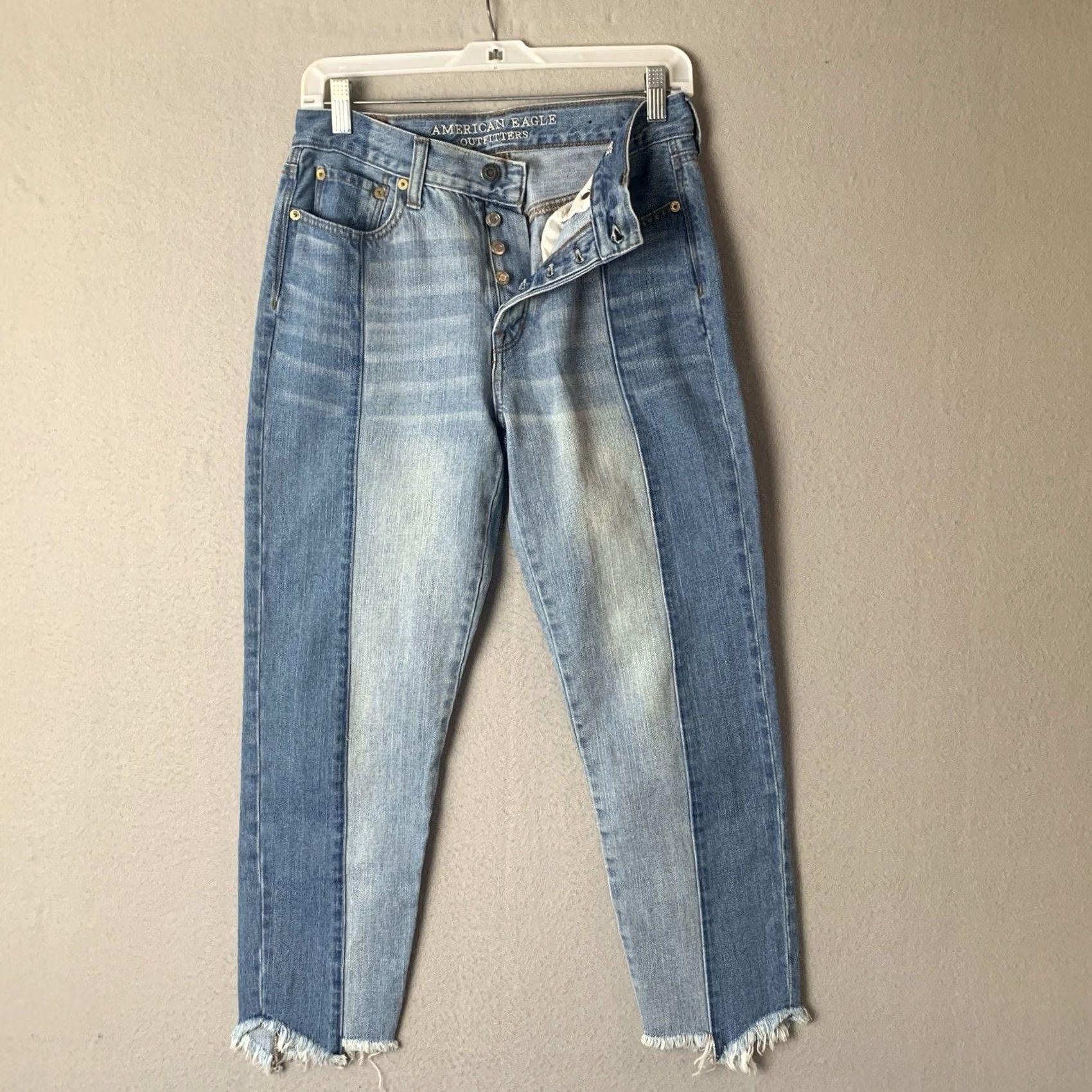 American Eagle Outfitters American Eagle Jeans Women 4 Hi Rise Vintage Blue 2 Tone Button Fly Raw Hem Y2K Jeans Size 27" / US 4 / IT 40 - 2 Thumbnail