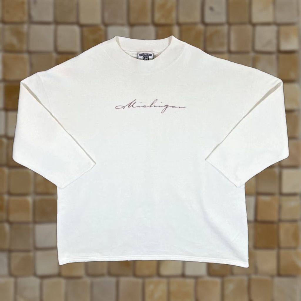 Lee VINTAGE Lee Michigan Souvenir Spellout Graphic White Crewneck Sweatshirt XL Mens Size US XL / EU 56 / 4 - 1 Thumbnail
