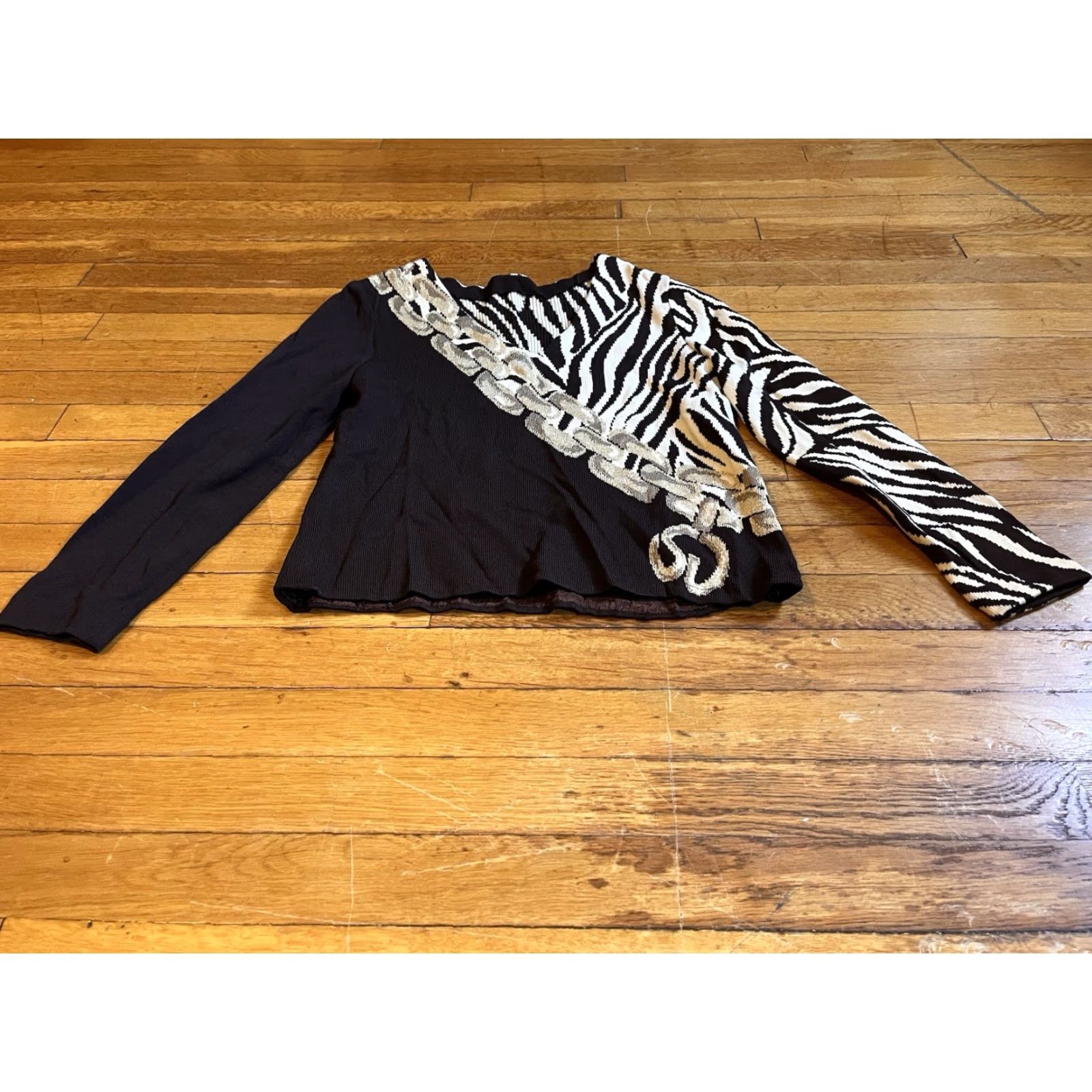 St. John VINTAGE St. John Santana Knit Zebra Chain Sweater Women's P Brown Cardigan Knit Zebra Pattern Fall Winter Size S / US 4 / IT 40 - 2 Thumbnail