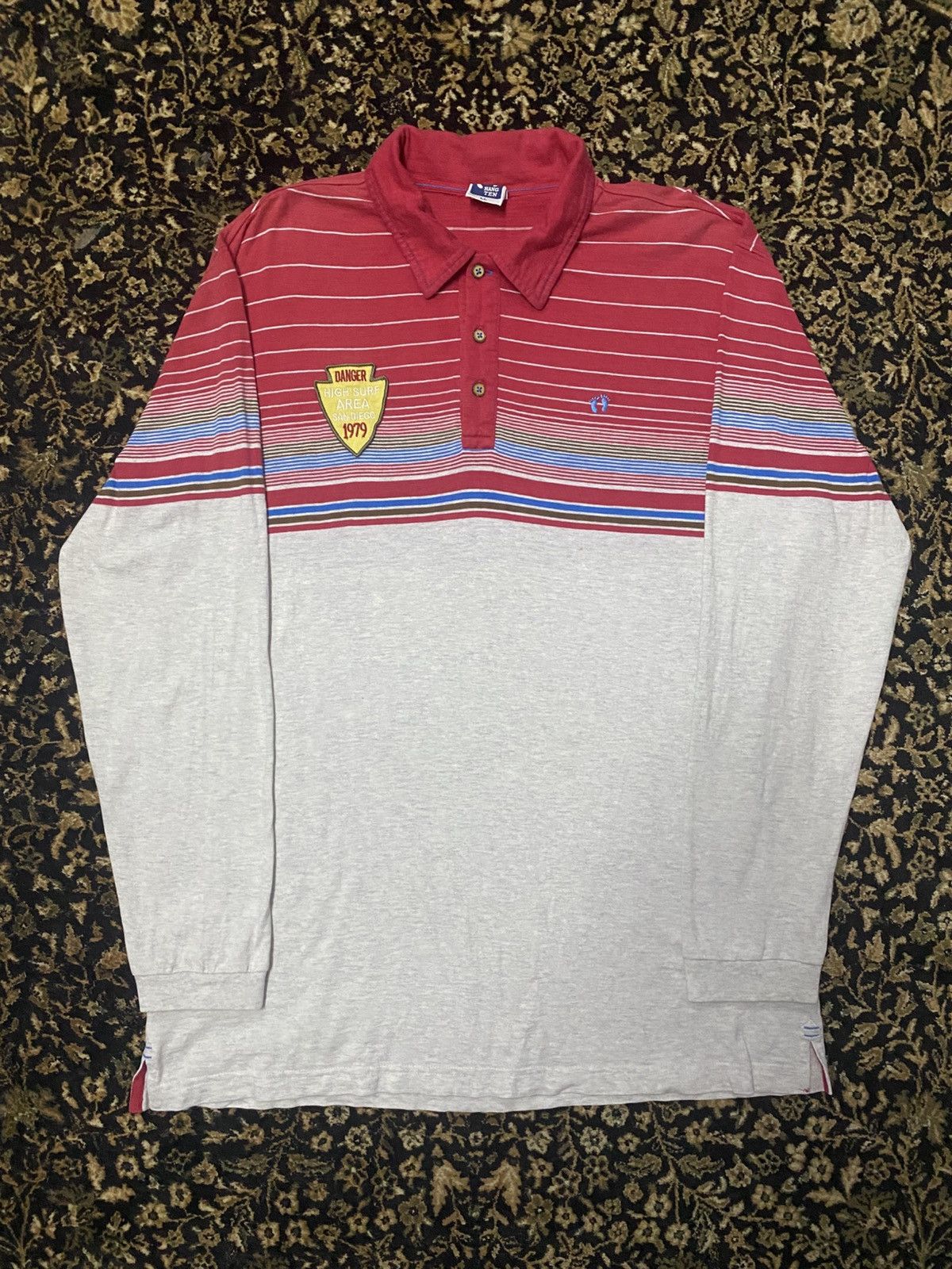 Hang Ten × Vintage Vintage Hang Ten Polo Shirt Blue Label Tag Wooden Button Size US L / EU 52-54 / 3 - 2 Thumbnail