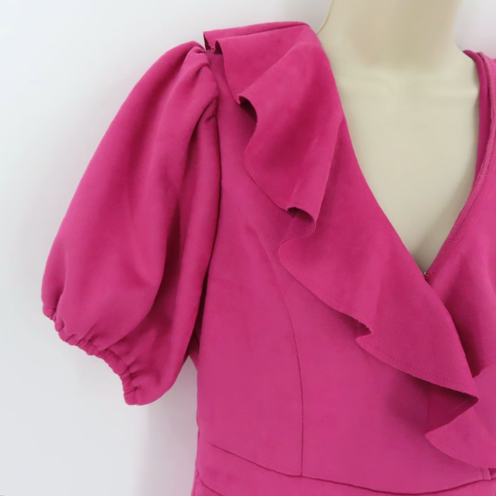 Vintage Fate Womens Large Pink Ruffle V-Neck Short Sleeve Dress Sundress Casual Party/Cocktail NEW No Tags Size 36" / US 14 / IT 50 - 3 Thumbnail