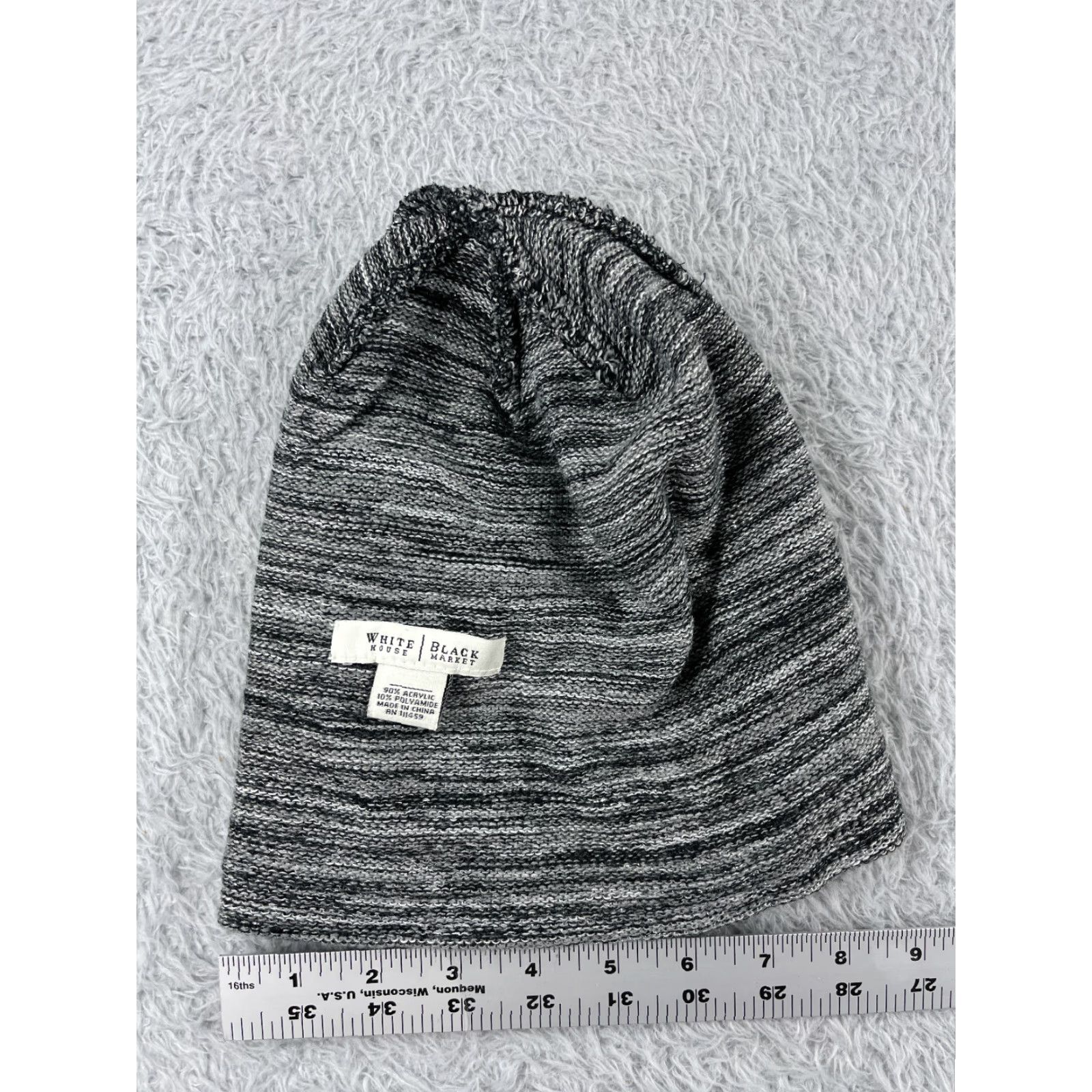 White House Black Market White House Black Market Beanie Womens One Size Gray Stripe Knit Acrylic Size ONE SIZE - 5 Thumbnail