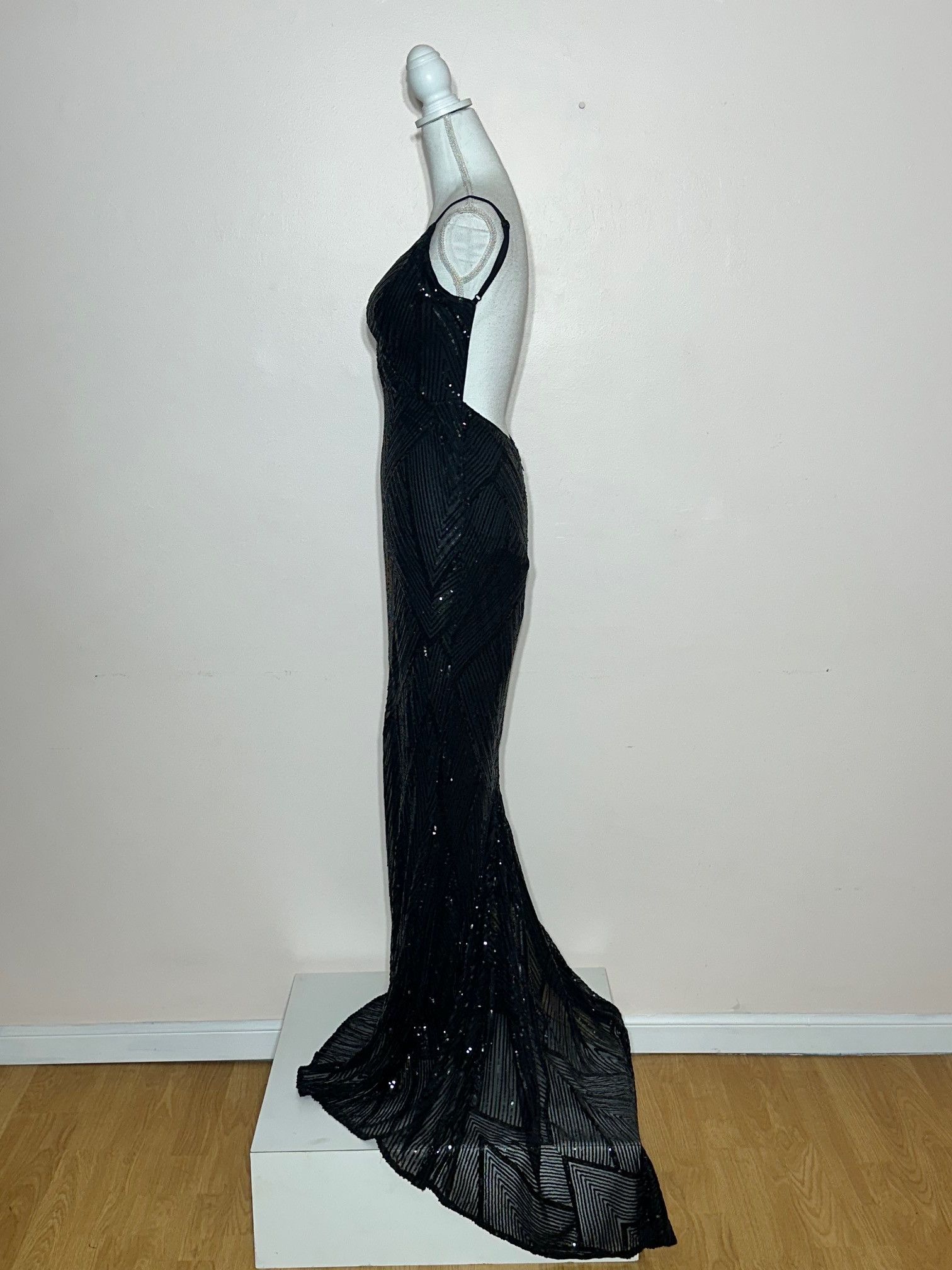 Vintage Black Sequin Deco Spaghetti Strap Bias Gown Size M / US 6-8 / IT 42-44 - 7 Thumbnail