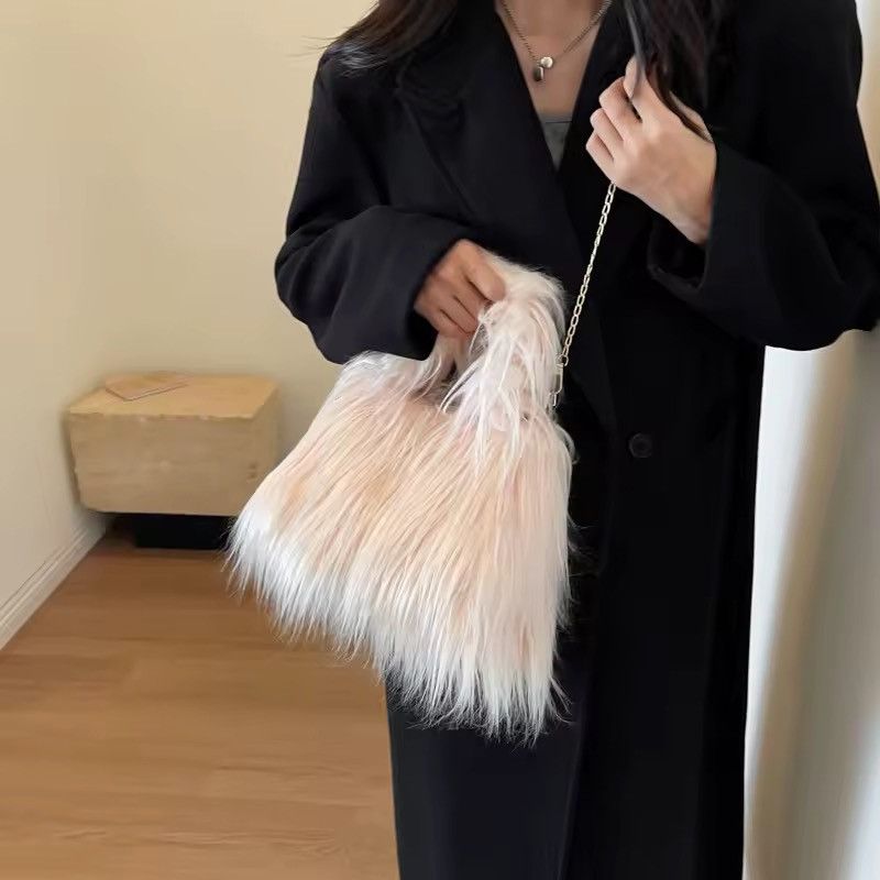 Other Fluffy Faux Fur Pink Streetwear Crossbody Hand Tote Bag Size ONE SIZE - 4 Thumbnail