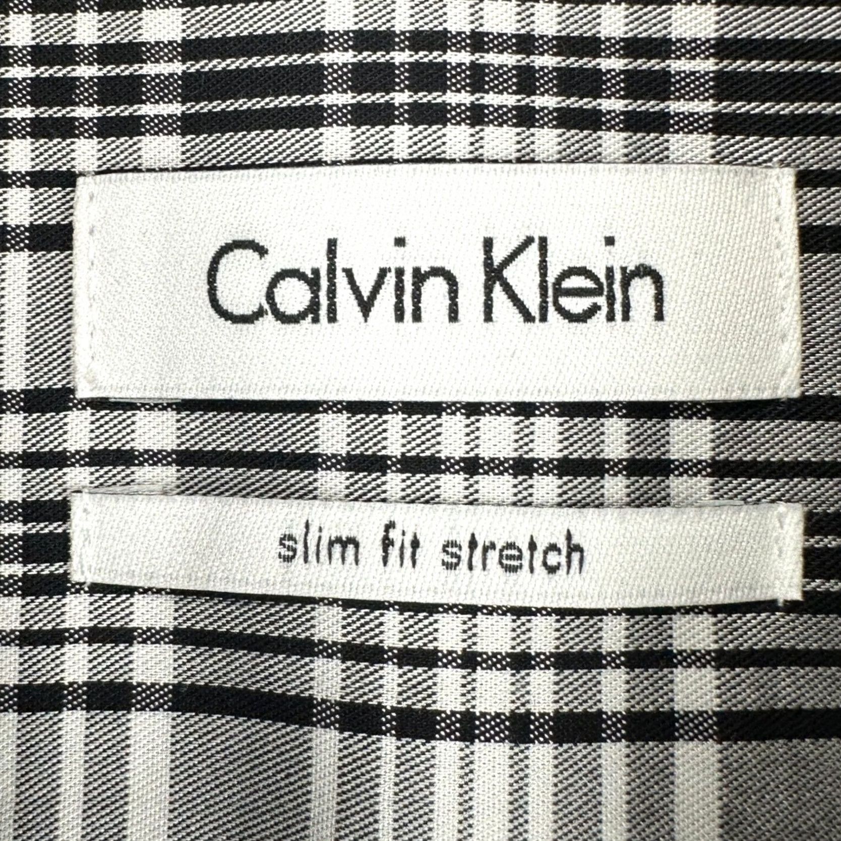 Calvin Klein Calvin Klein Mens Dress Shirt 15 32-33 Black White Plaid Long Sleeve Stretch NEW Size 40R - 5 Thumbnail