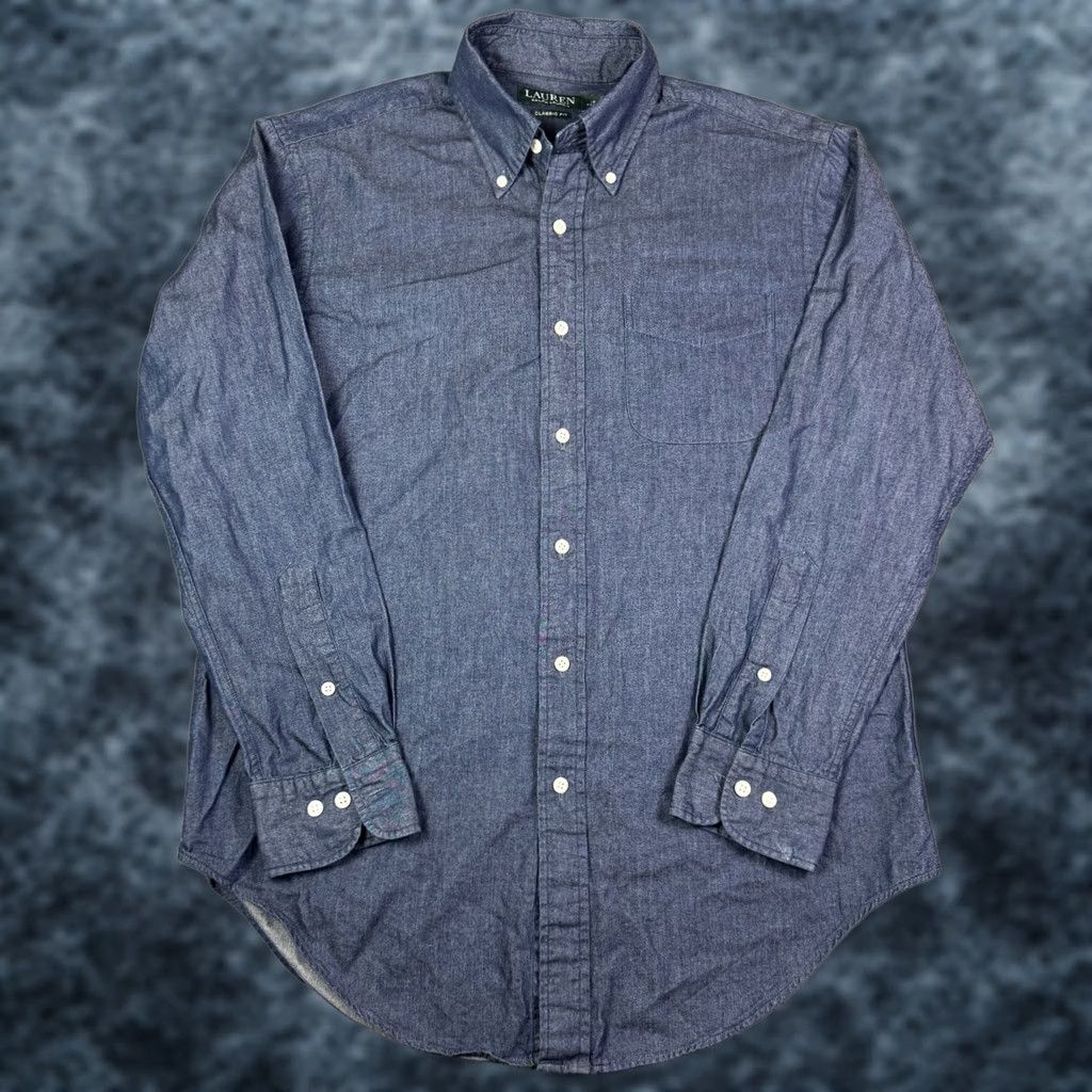 Ralph Lauren VINTAGE Lauren Ralph Lauren Shirt Mens 15 32/33 Blue Chambray Classic Pony Denim Button-Up Front-Button Collared Long Sleeve Casual Size US L / EU 52-54 / 3 - 1 Thumbnail