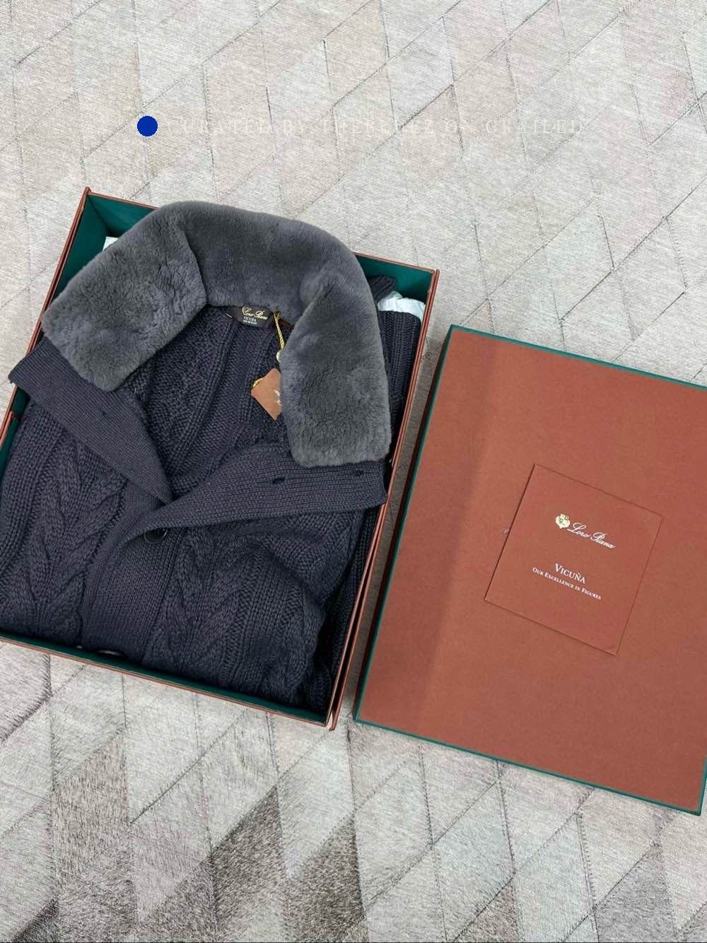 Loro Piana Blue Cable Knit Sweater with Fur Collar Size US L / EU 52-54 / 3 - 1 Preview