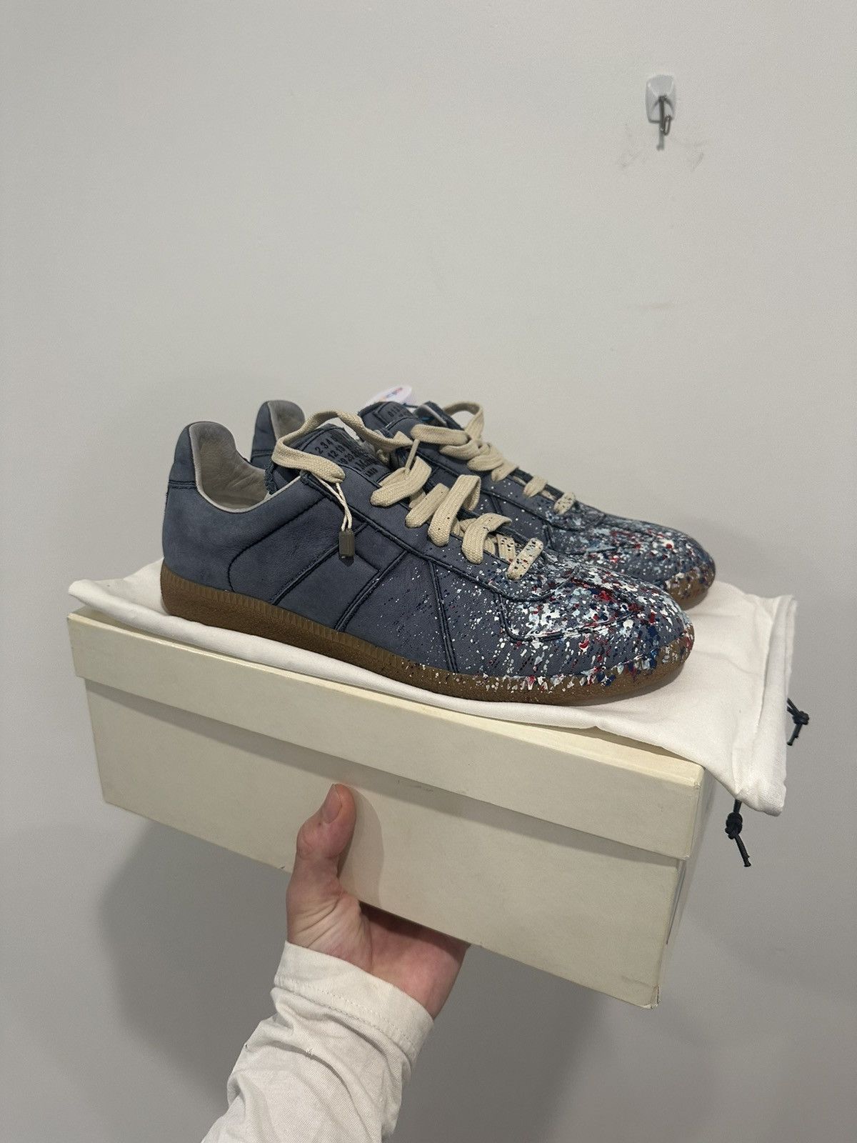 image of Maison Margiela Paint Splatter Shoes in Blue, Men's (Size 6)