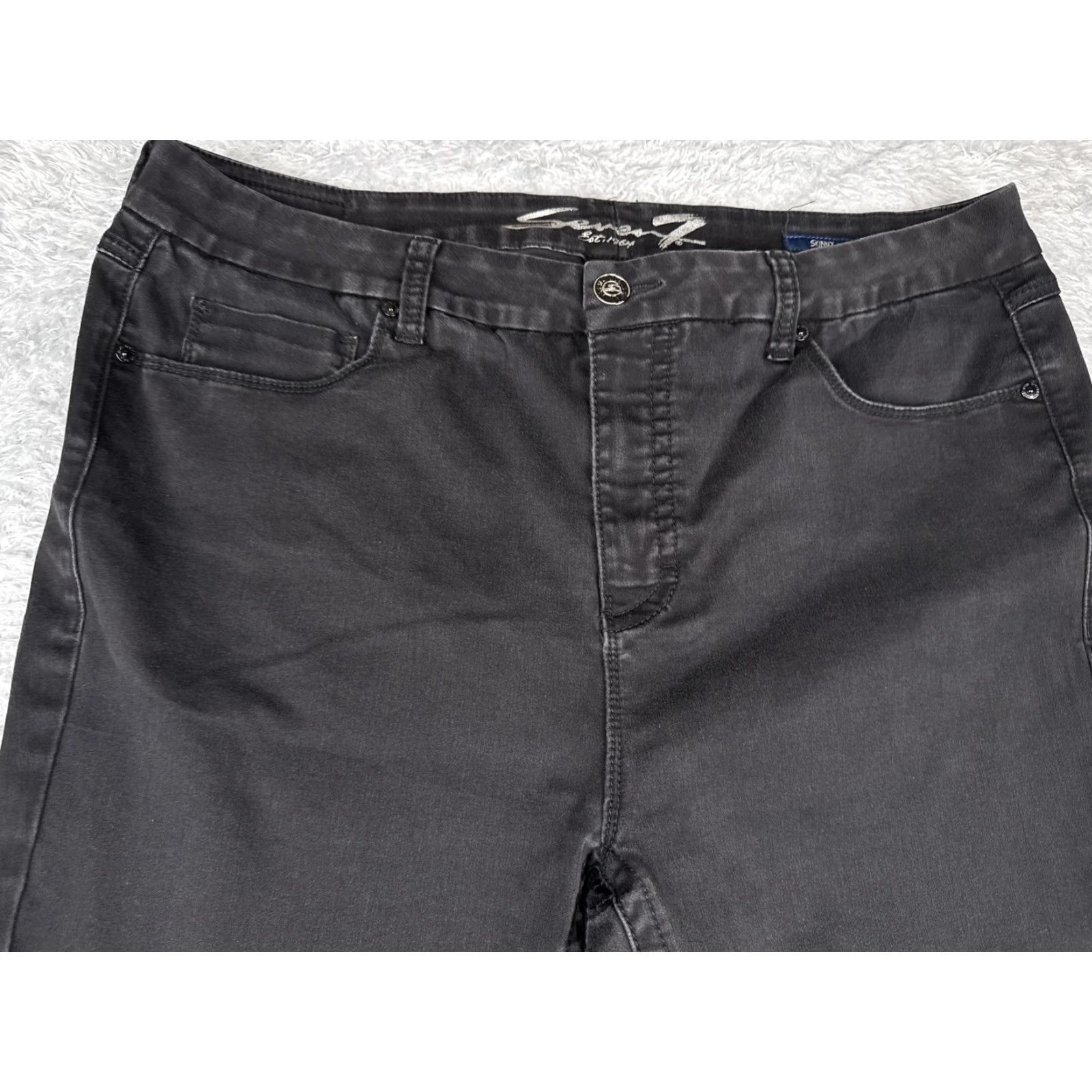 Vintage Seven7 Jeans Skinny Fit Womens 40x29 Black Denim Five Pocket Zip Plus Size 5-Pocket Design Charcoal Wash Denim Pants Stretch Size 42" / US 20 - 4 Thumbnail
