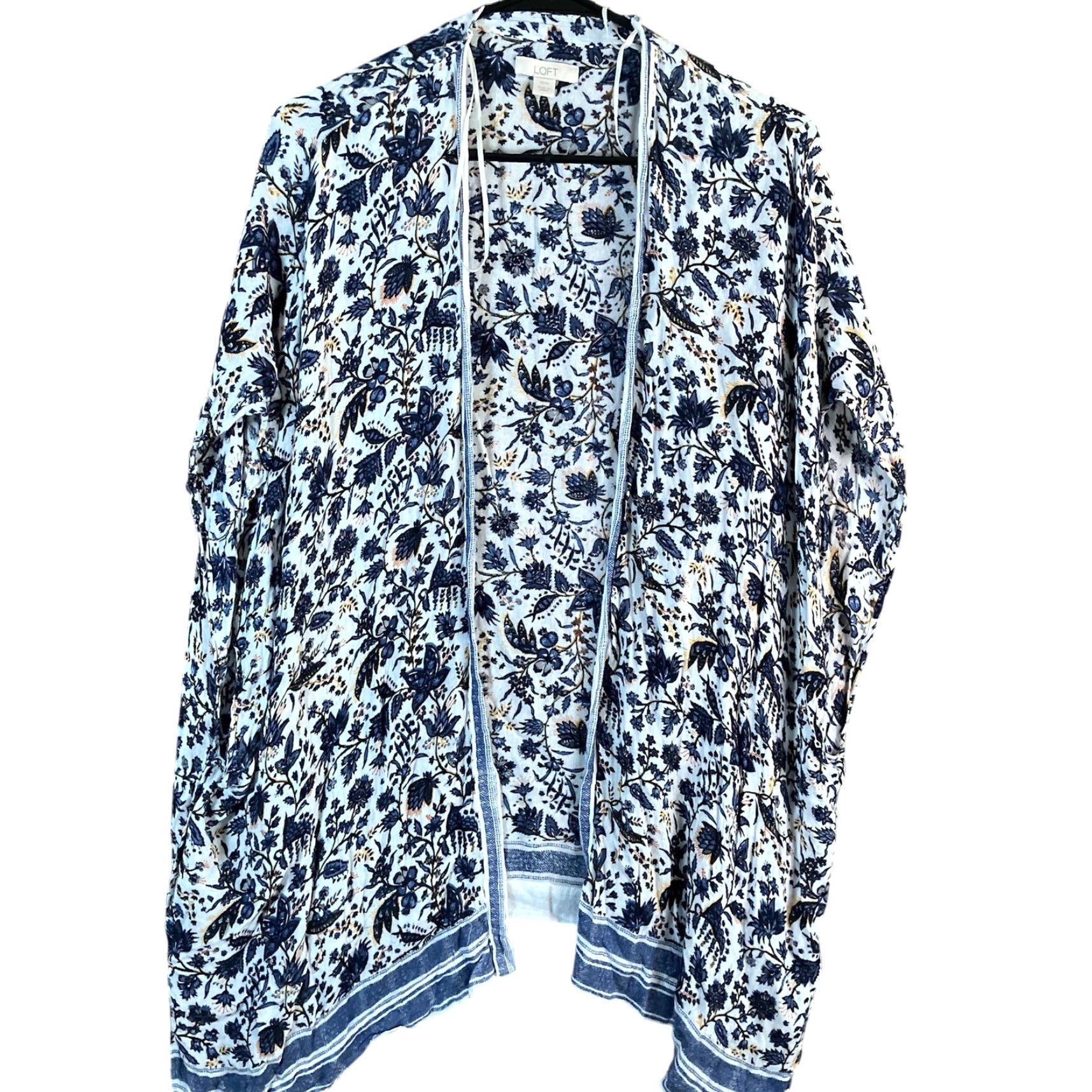 Loft LOFT Womens Kimono White Blue Multicolor Floral Open Front XSmall/Small Casual Boho Sleeves Short Chiffon Lightweight Open Front Size XS / US 0-2 / IT 36-38 - 2 Thumbnail