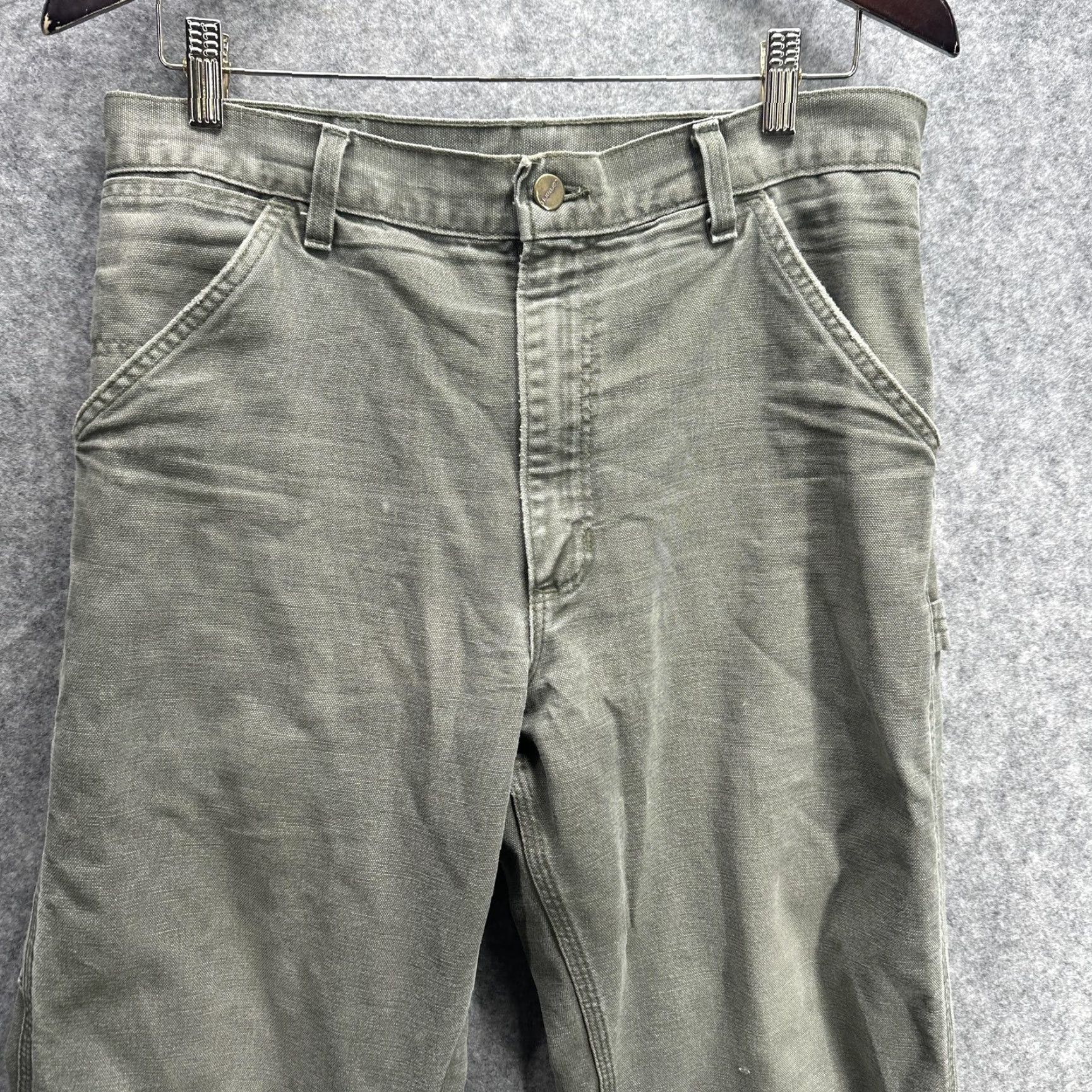 Carhartt Carhartt Pants Mens 33x28 Green Canvas Carpenter Workwear Utility Duck Pants Regular Front Zip Pockets Logo Mens Size US 33 - 2 Thumbnail