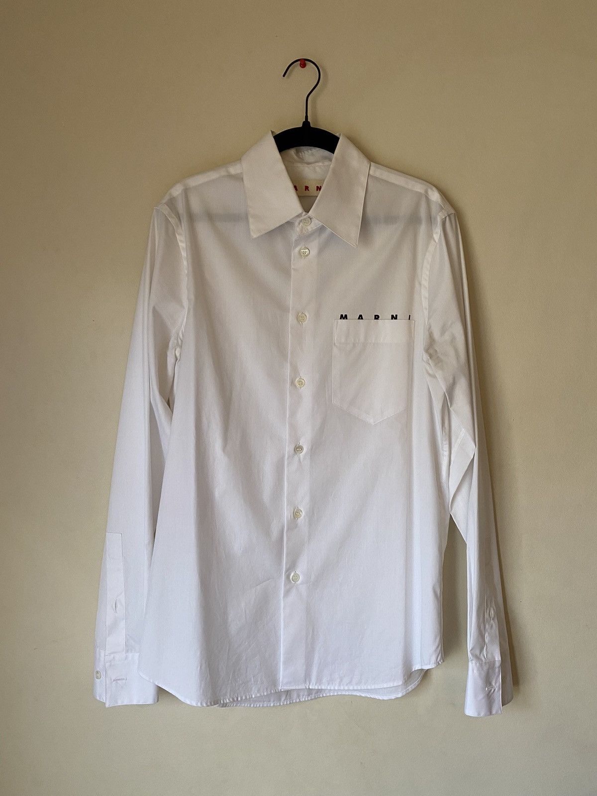 image of Marni White Logo Printed Button Shirt, Men's (Size XS)