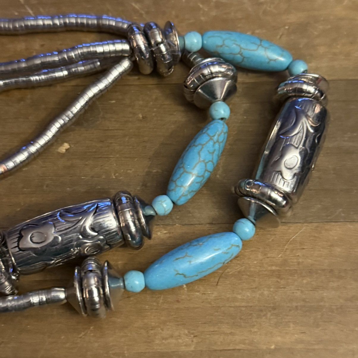 Other Long silver bead and turquoise bead necklace Size ONE SIZE - 3 Thumbnail