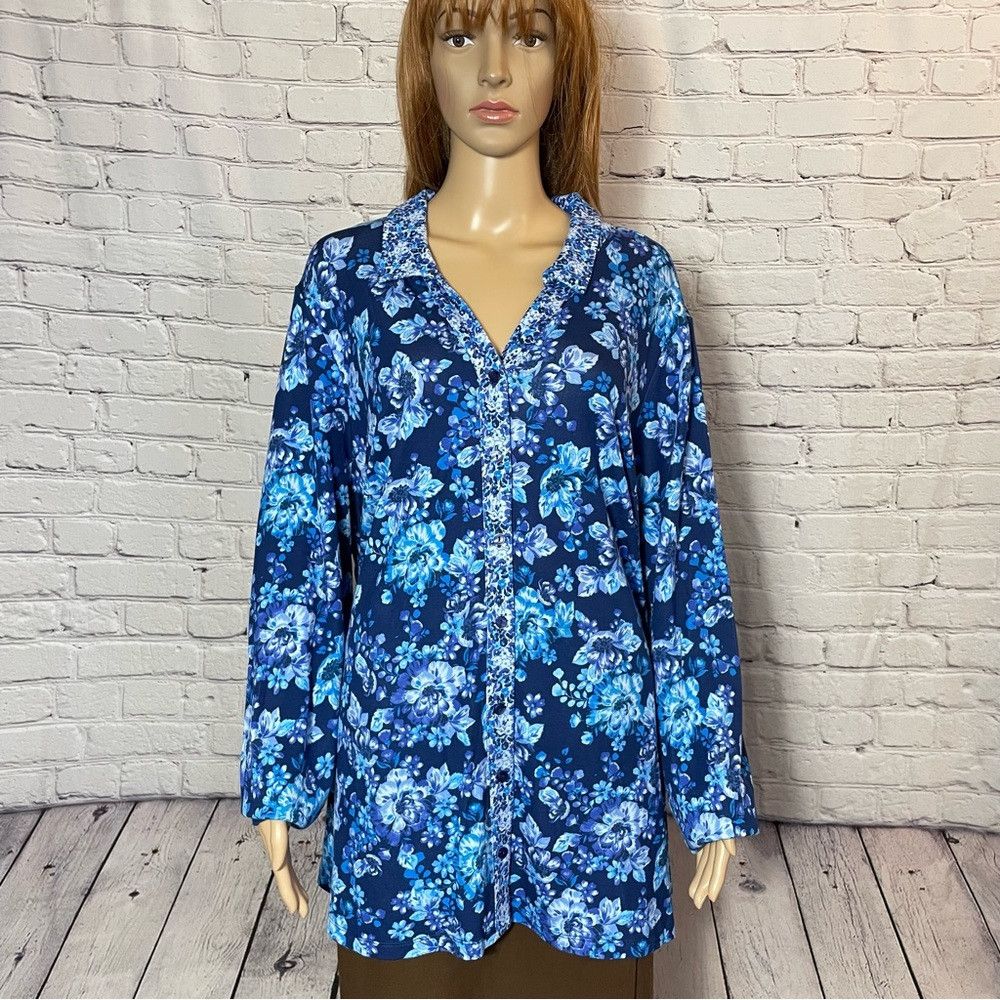 Isaac Mizrahi New Isaac Mizrahi Live! Mixed Print Button Front Blue Long Size 3XL / US 20-22 - 2 Thumbnail