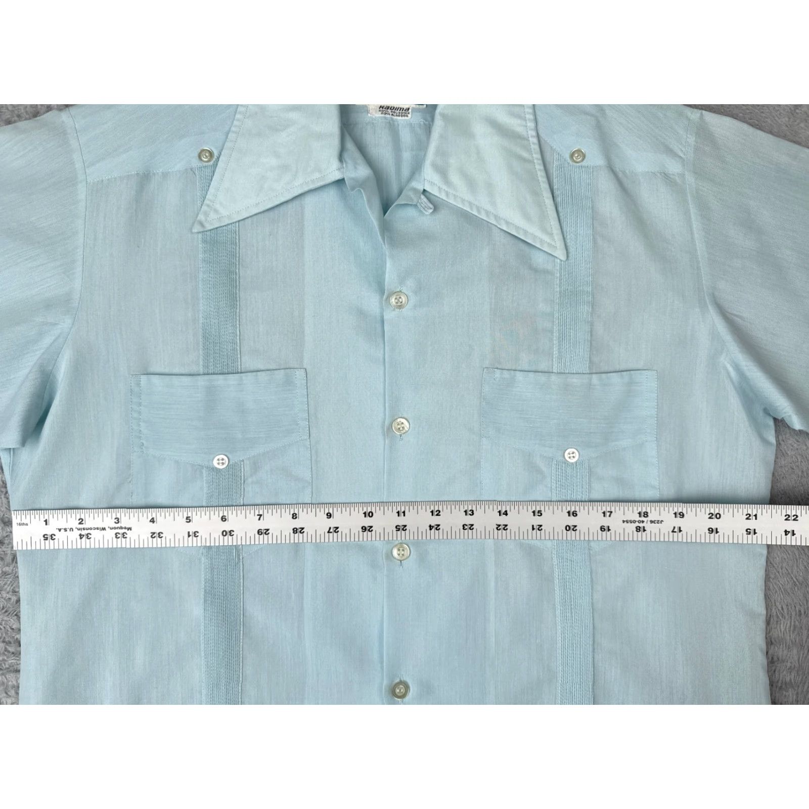 Vintage Guayabera Panamerican Shirt Men 40 Blue Short Sleeve 4 Pocket Cotton Blend Polyester Blend Button-Up Casual Vacation Aloha Beach 40 Men Size US L / EU 52-54 / 3 - 7 Thumbnail