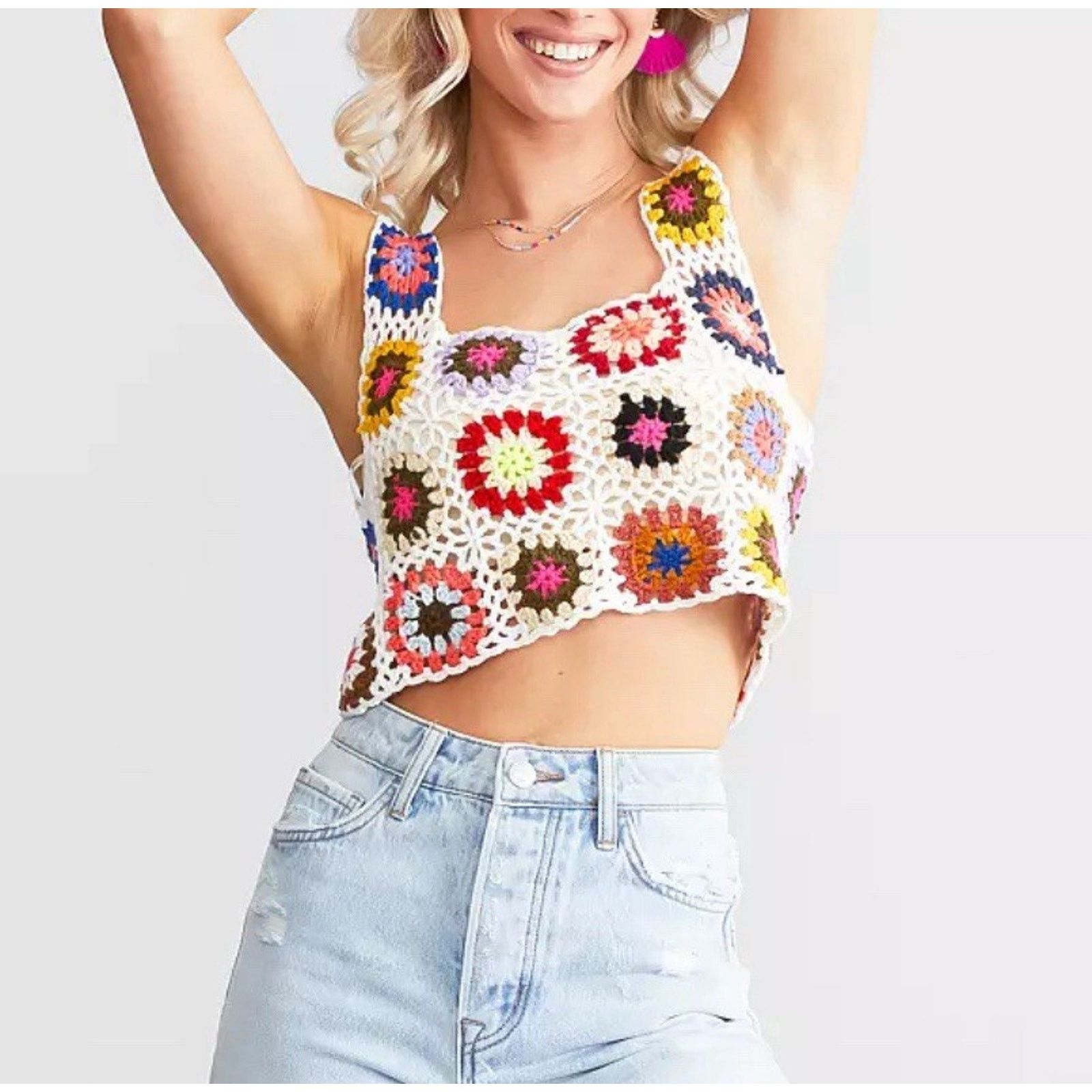Aran Isles Knitwear Le Lis Knit Sweater Sleveless Y2K Crochet Crop Top S A001521 Size S / US 4 / IT 40 - 6 Thumbnail