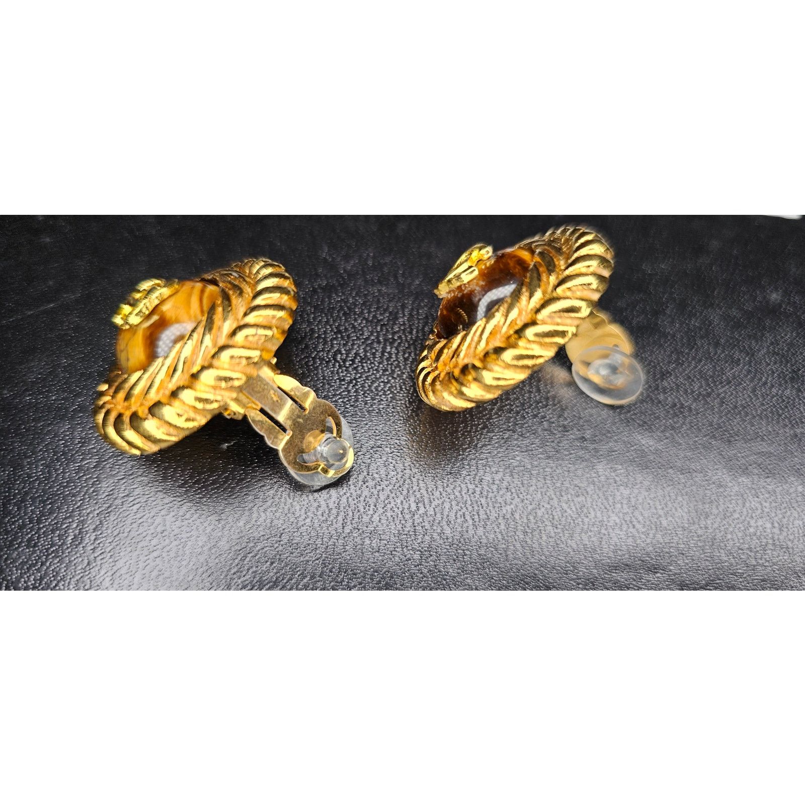 Chanel CHANEL Vintage Coco Mark Tiger Eye Earrings Size ONE SIZE - 6 Thumbnail